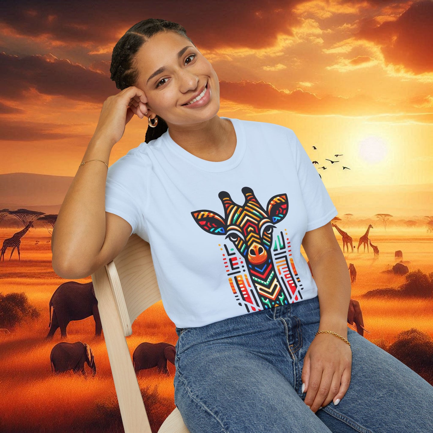 Giraffe T-Shirt with African Bead Design