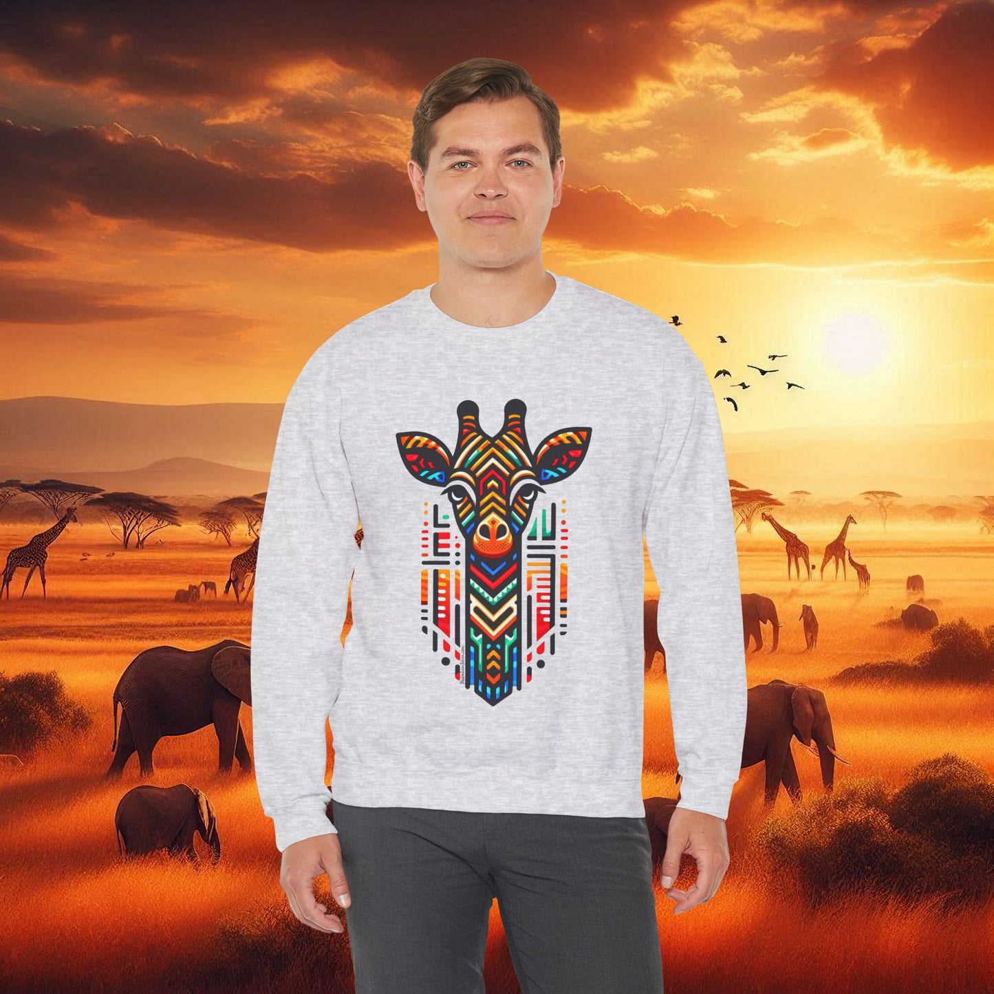 Giraffe African Bead Design Sweatshirt Unisex Heavy Blend™ Crewneck Sweatshirt