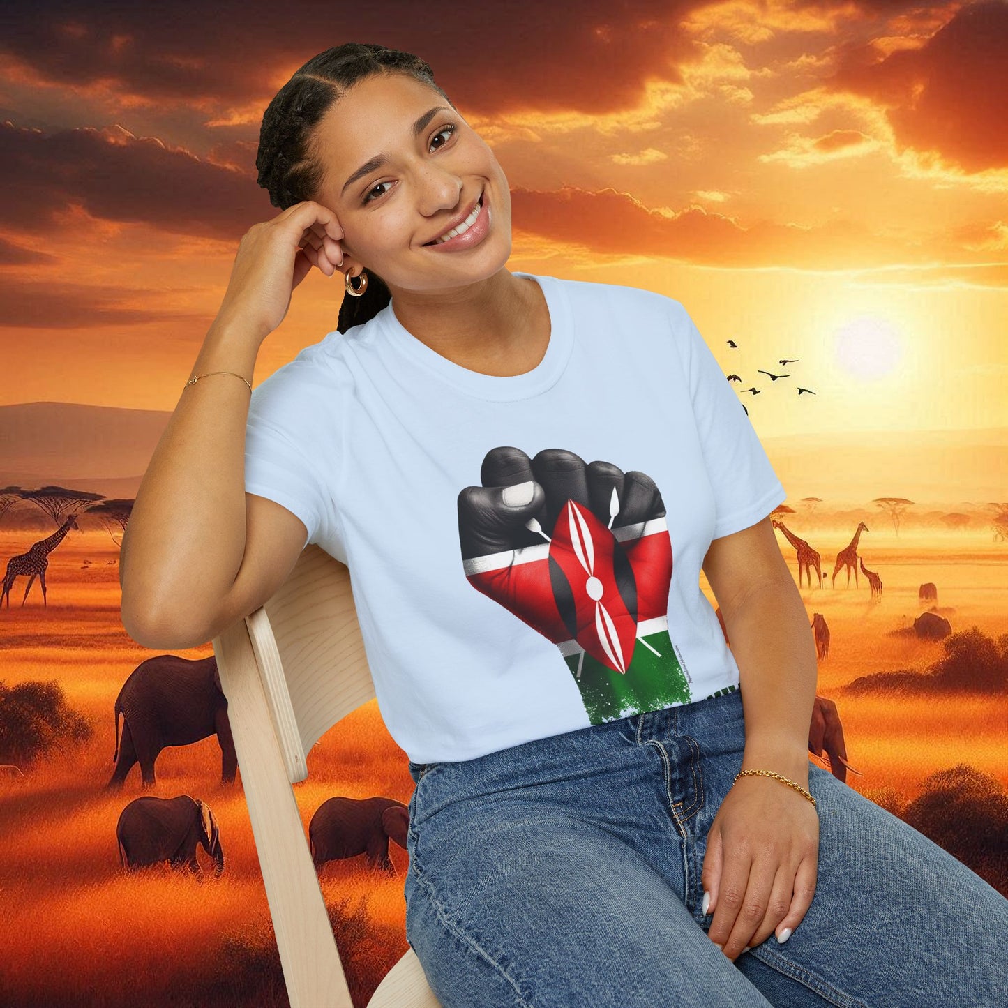 Kenyan Aluta Continua Unisex T-Shirt with Black Fist and Kenyan Flag