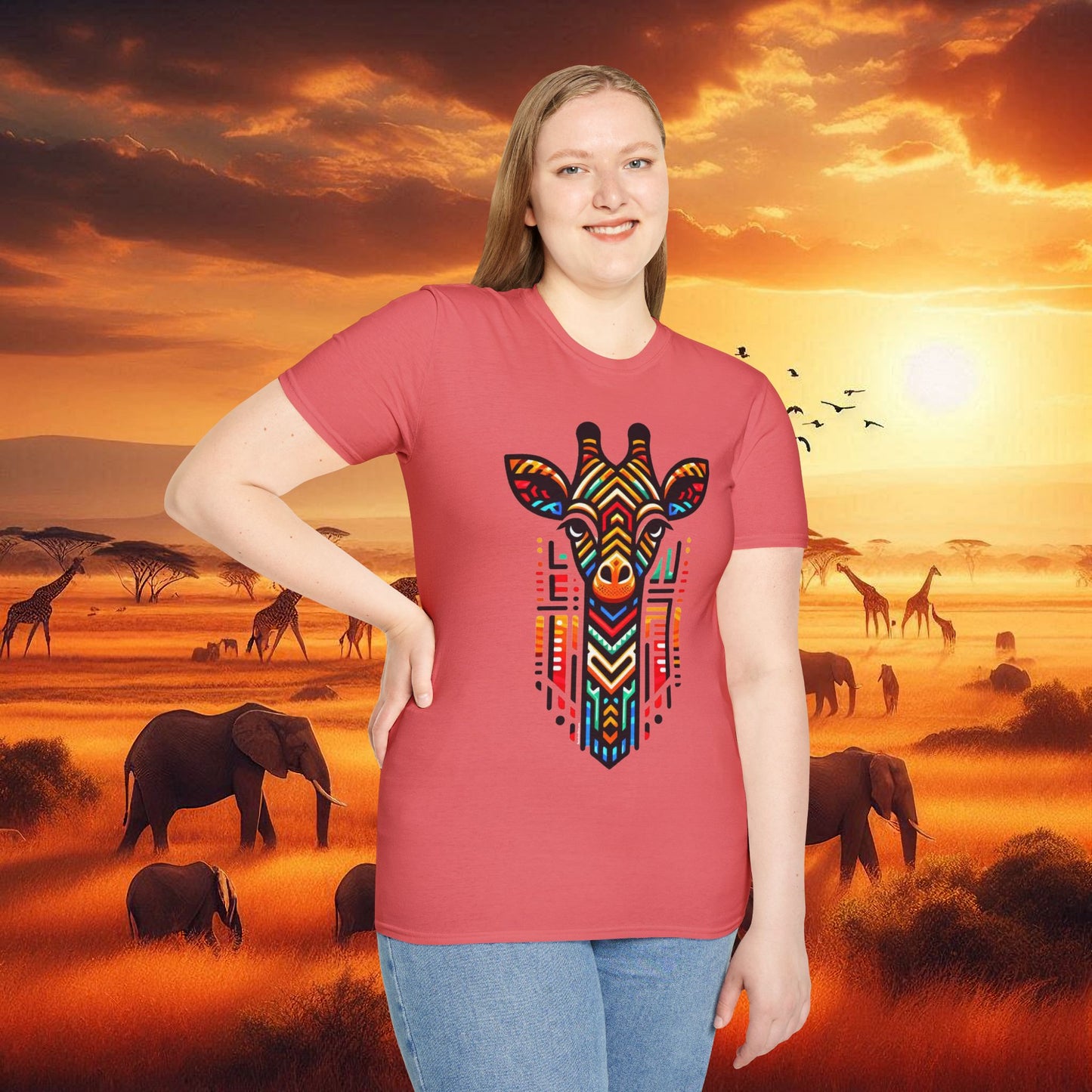 Giraffe T-Shirt with African Bead Design