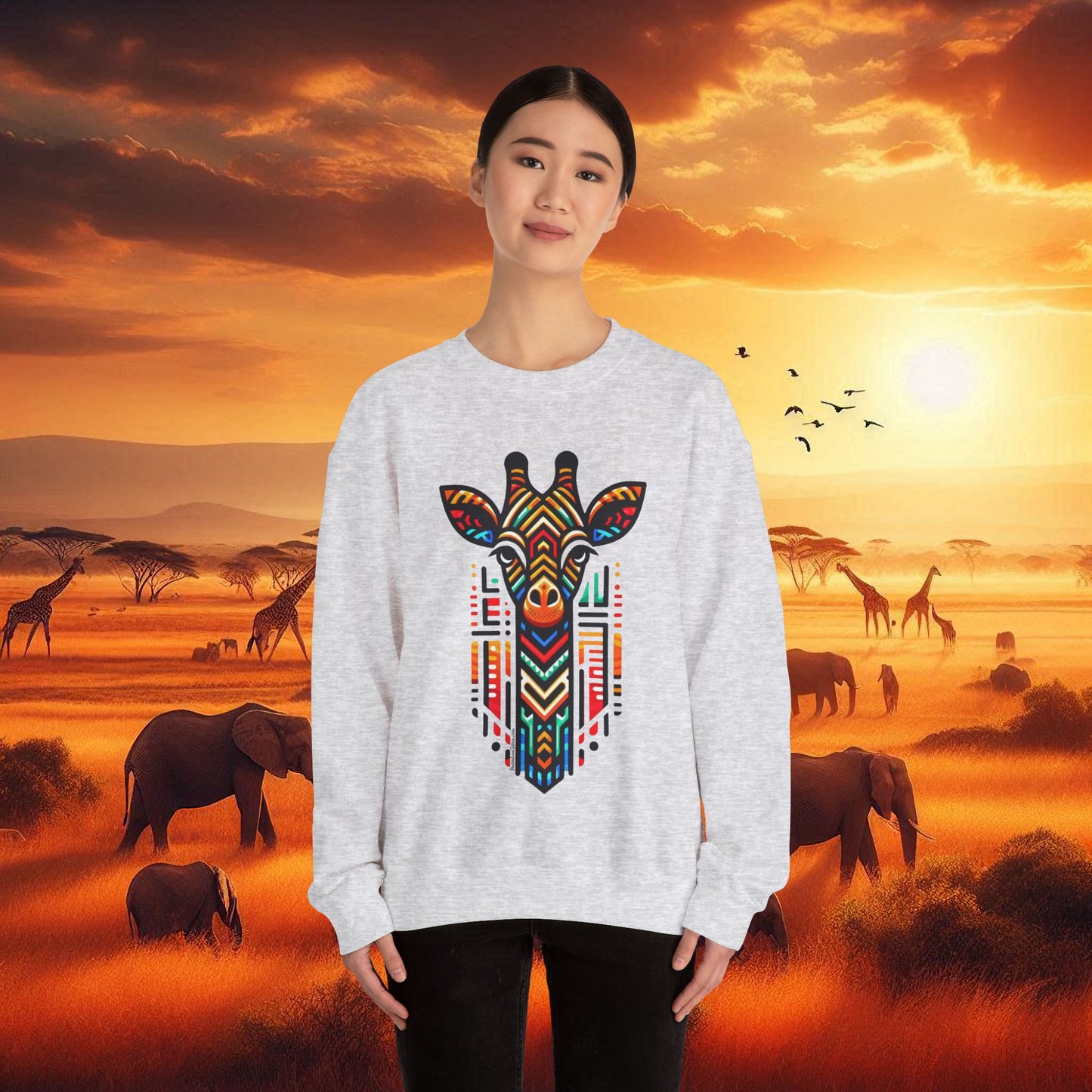 Giraffe African Bead Design Sweatshirt Unisex Heavy Blend™ Crewneck Sweatshirt