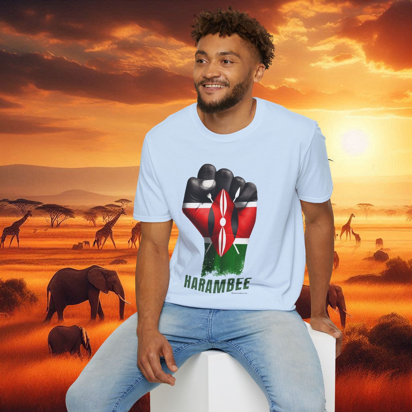 Kenyan Harambee Unisex T-Shirt with Black Fist and Kenyan Flag