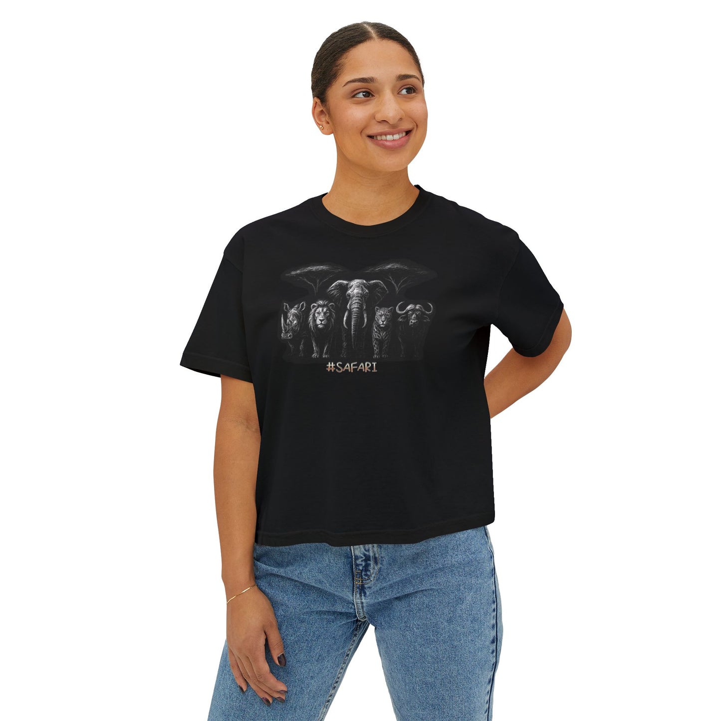 Safari Animal Lineup Boxy Tee — Women's Graphic T-Shirt