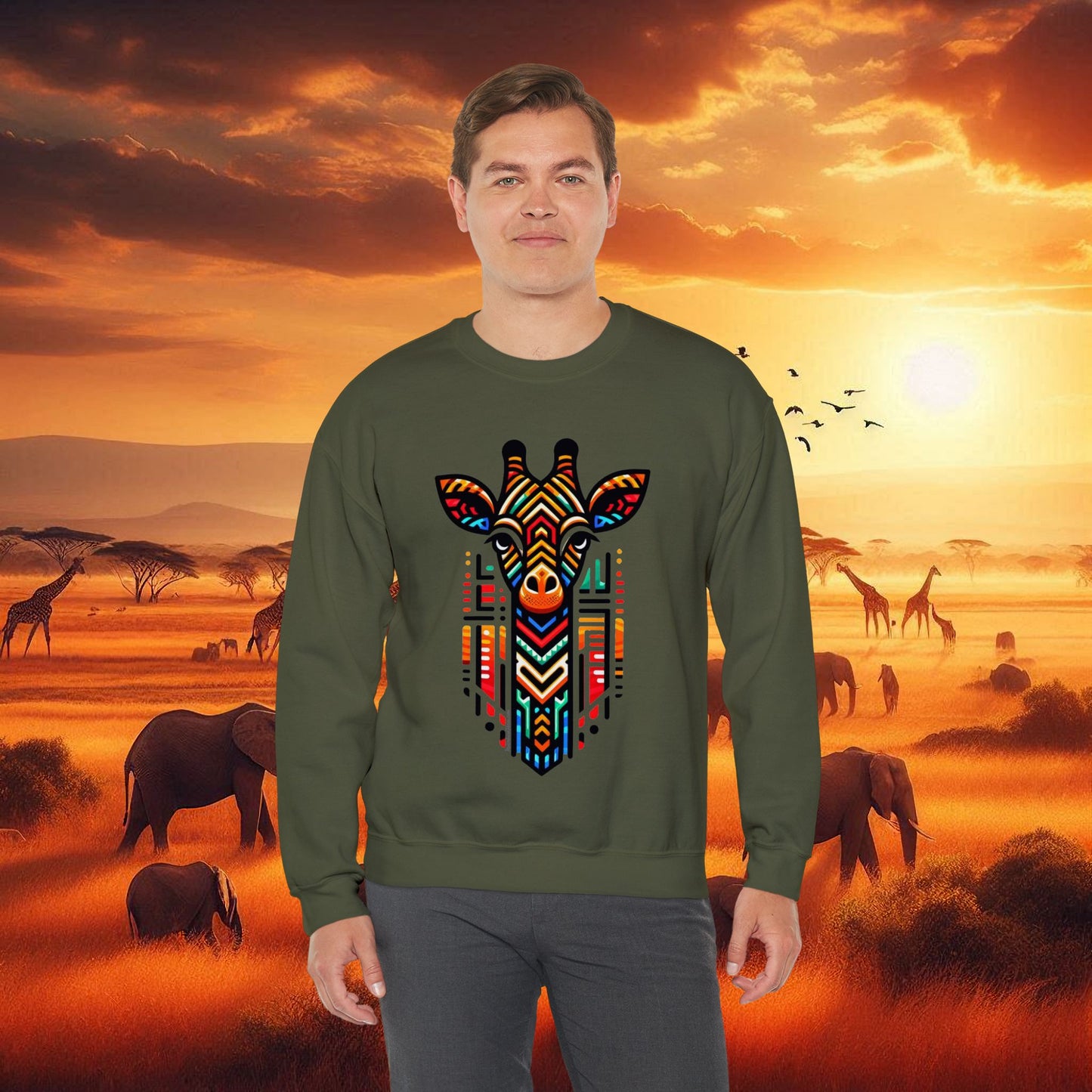 Giraffe African Bead Design Sweatshirt Unisex Heavy Blend™ Crewneck Sweatshirt