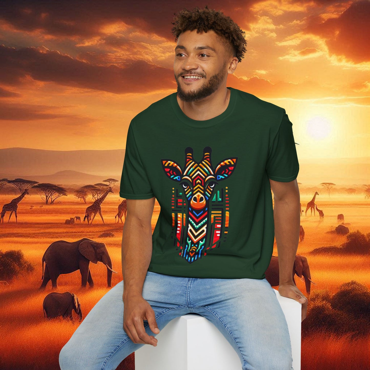 Giraffe T-Shirt with African Bead Design