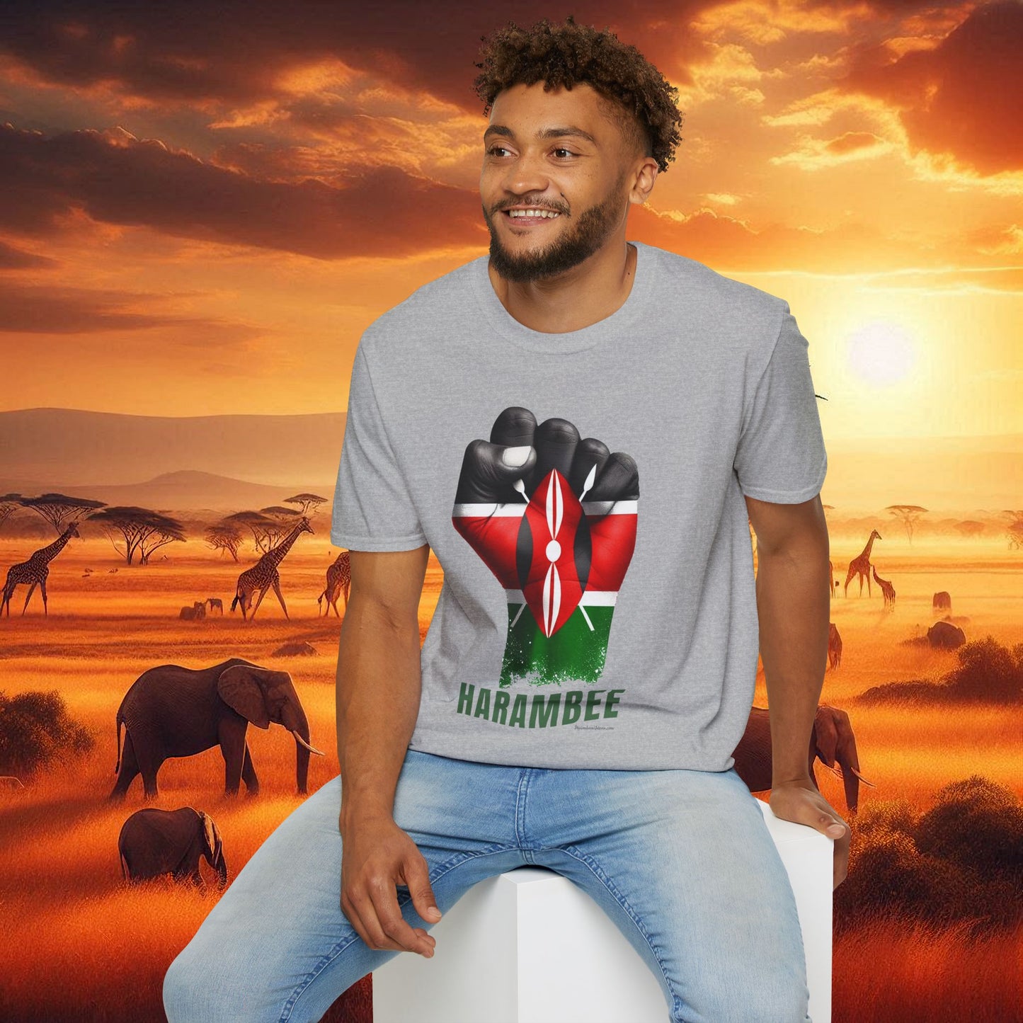 Kenyan Harambee Unisex T-Shirt with Black Fist and Kenyan Flag