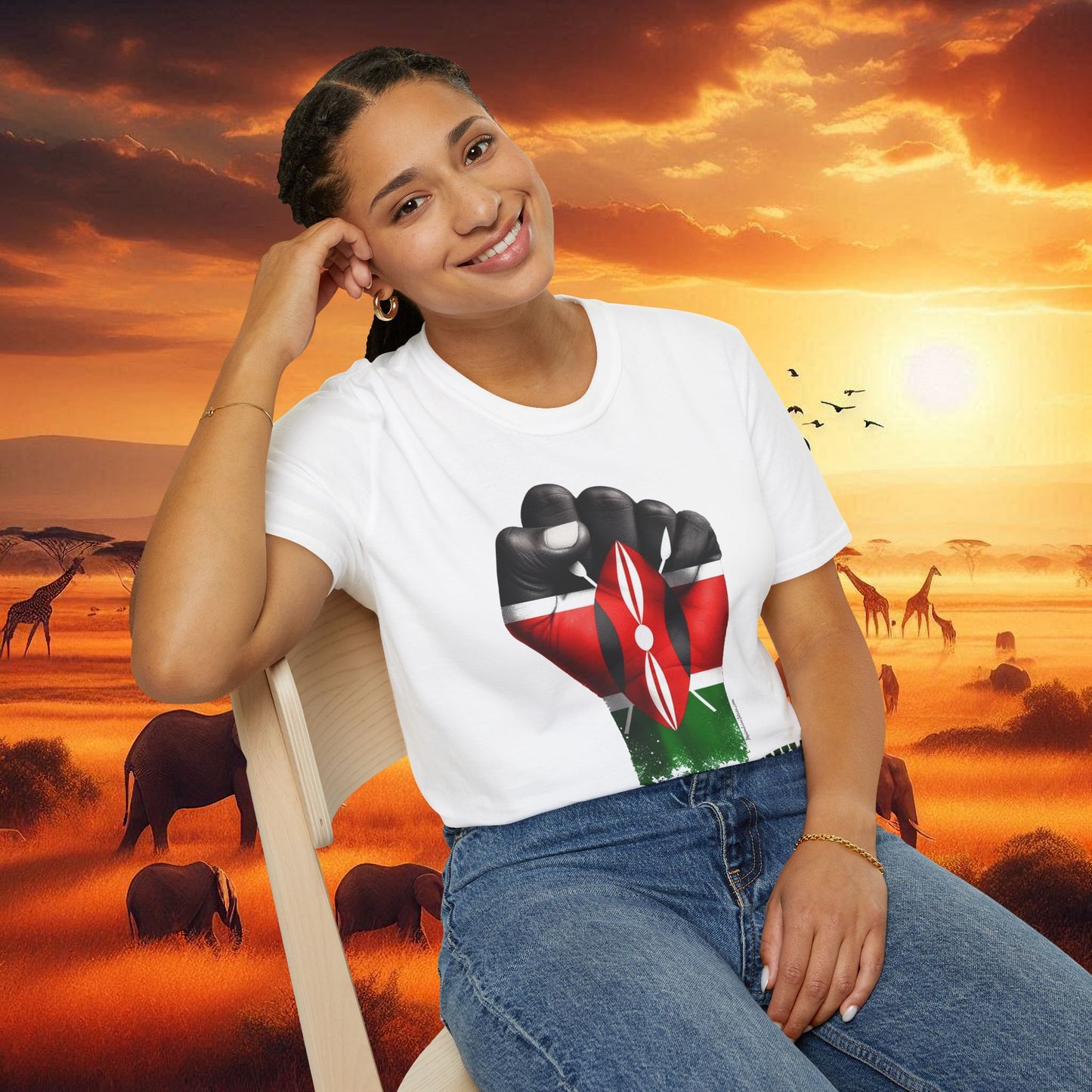 Kenyan Aluta Continua Unisex T-Shirt with Black Fist and Kenyan Flag
