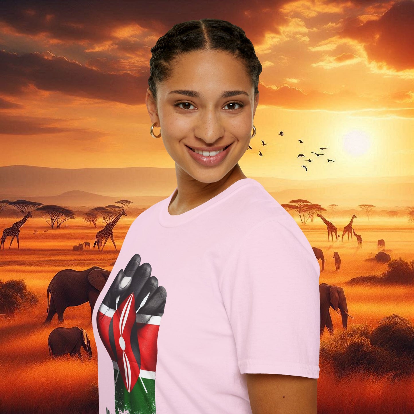 Kenyan Harambee Unisex T-Shirt with Black Fist and Kenyan Flag
