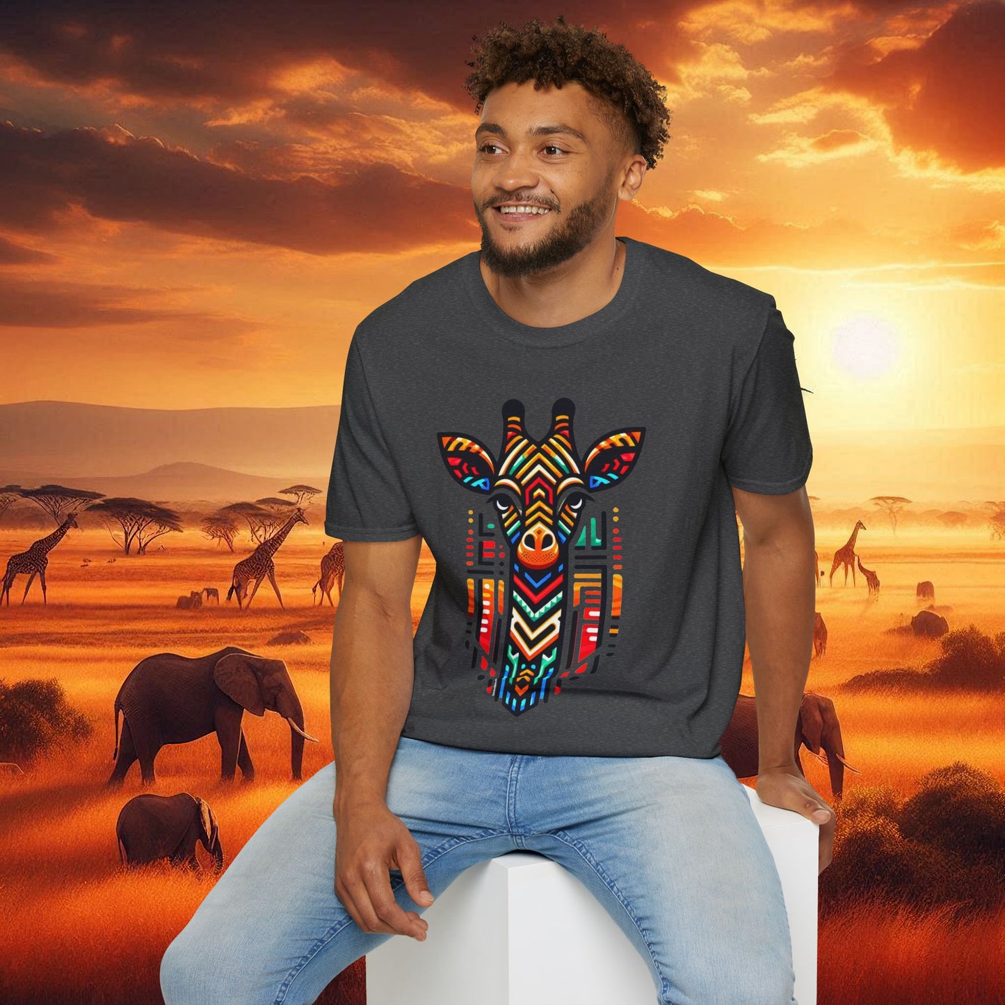 Giraffe T-Shirt with African Bead Design