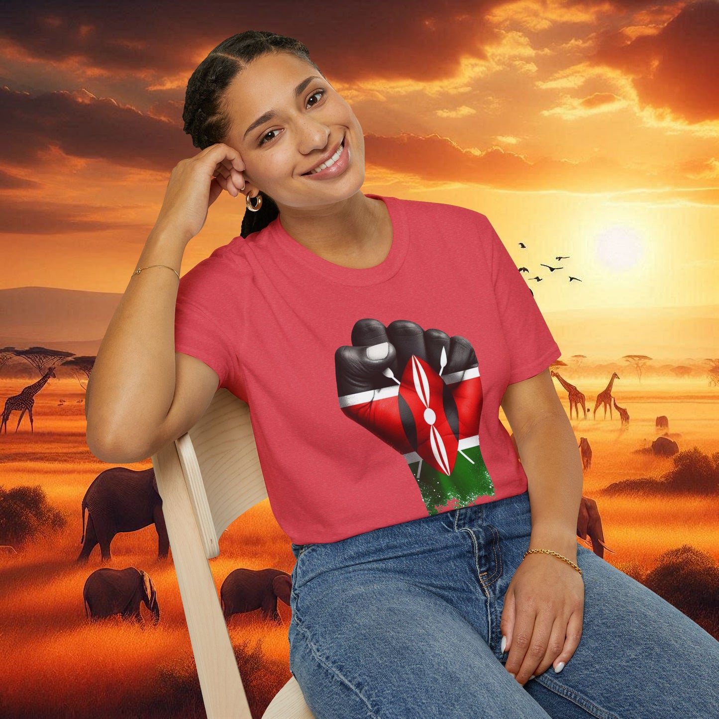 Kenyan Harambee Unisex T-Shirt with Black Fist and Kenyan Flag