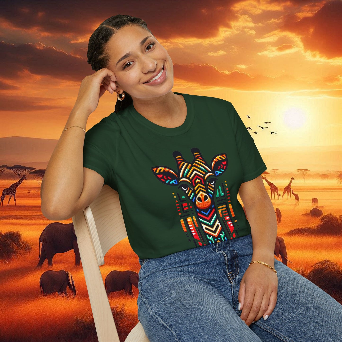Giraffe T-Shirt with African Bead Design