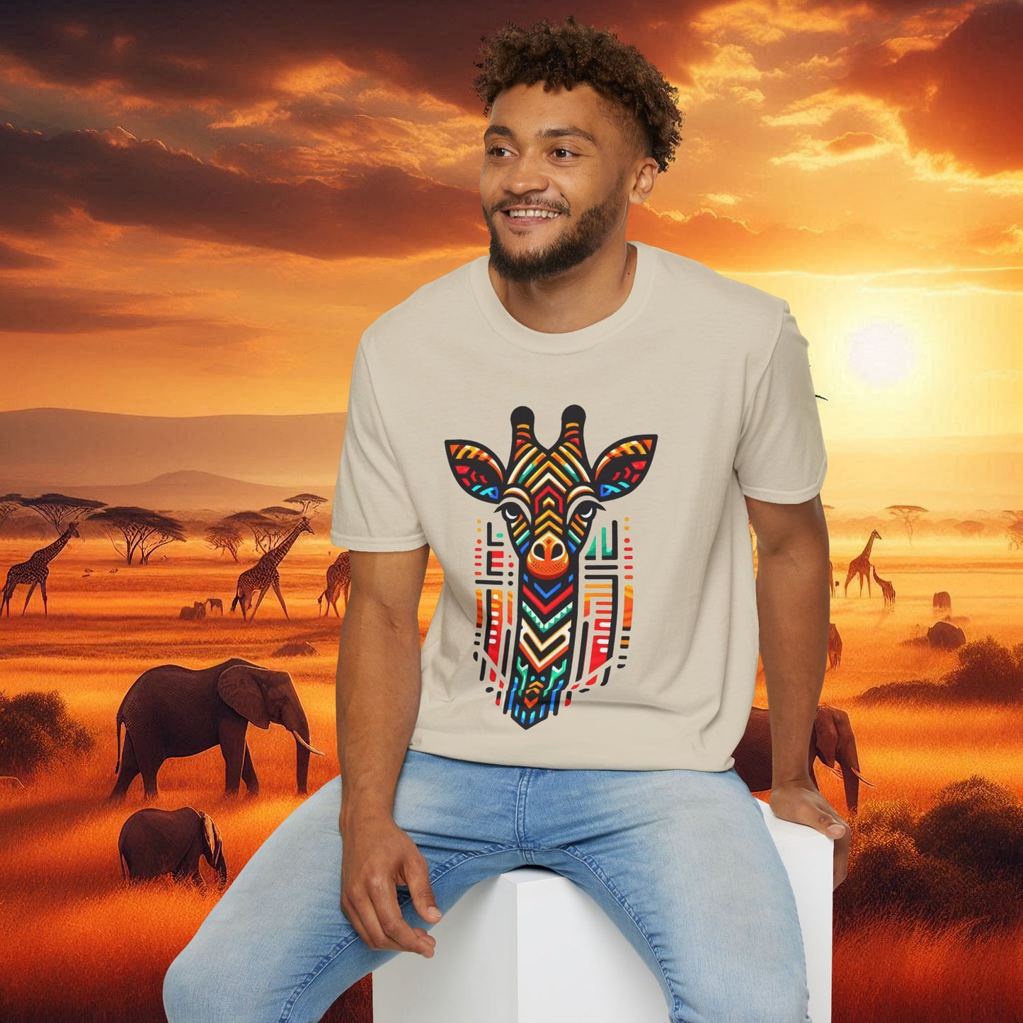 Giraffe T-Shirt with African Bead Design