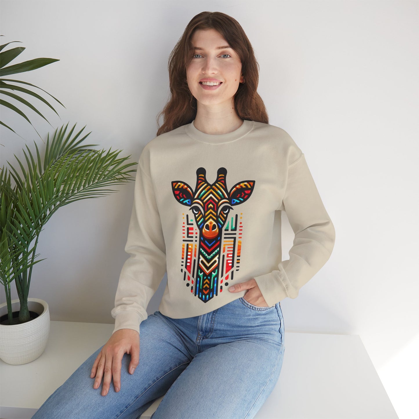 Giraffe African Bead Design Sweatshirt Unisex Heavy Blend™ Crewneck Sweatshirt