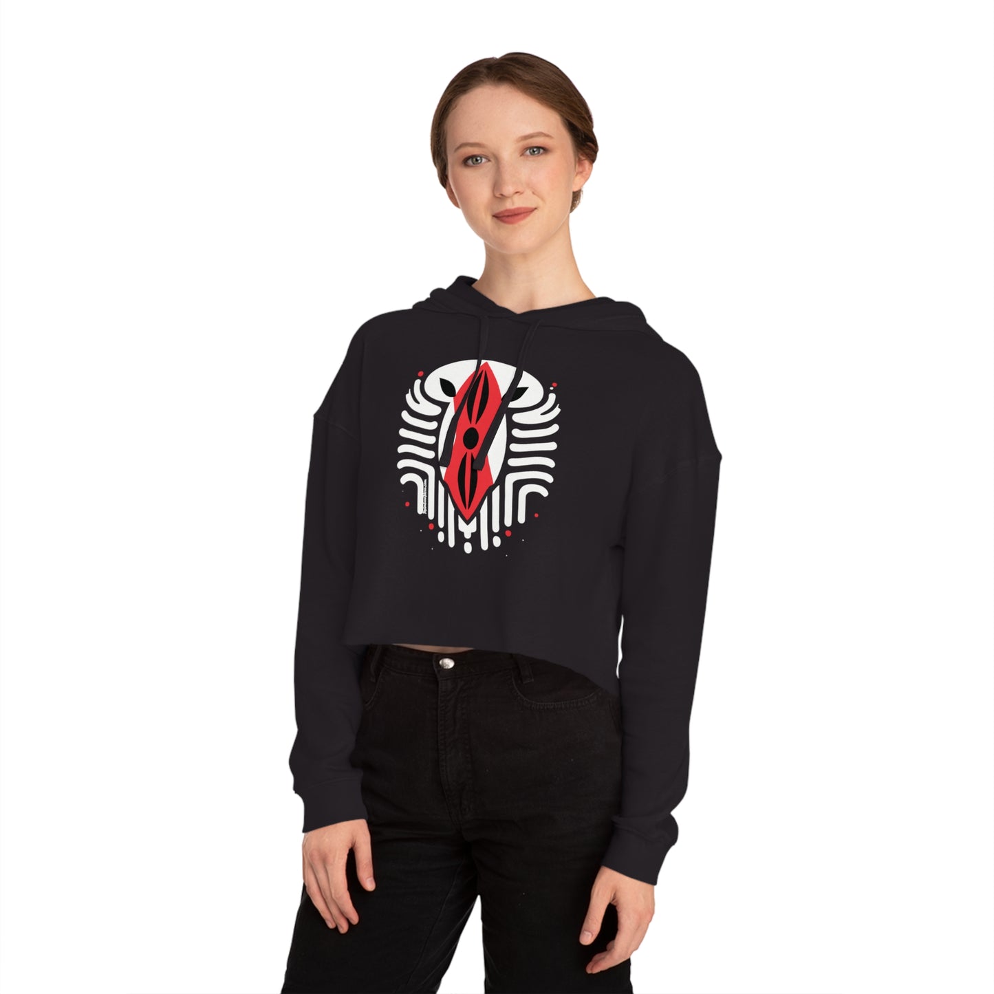 Kenyan Abstract Shield Women’s Cropped Hooded Sweatshirt white on dark