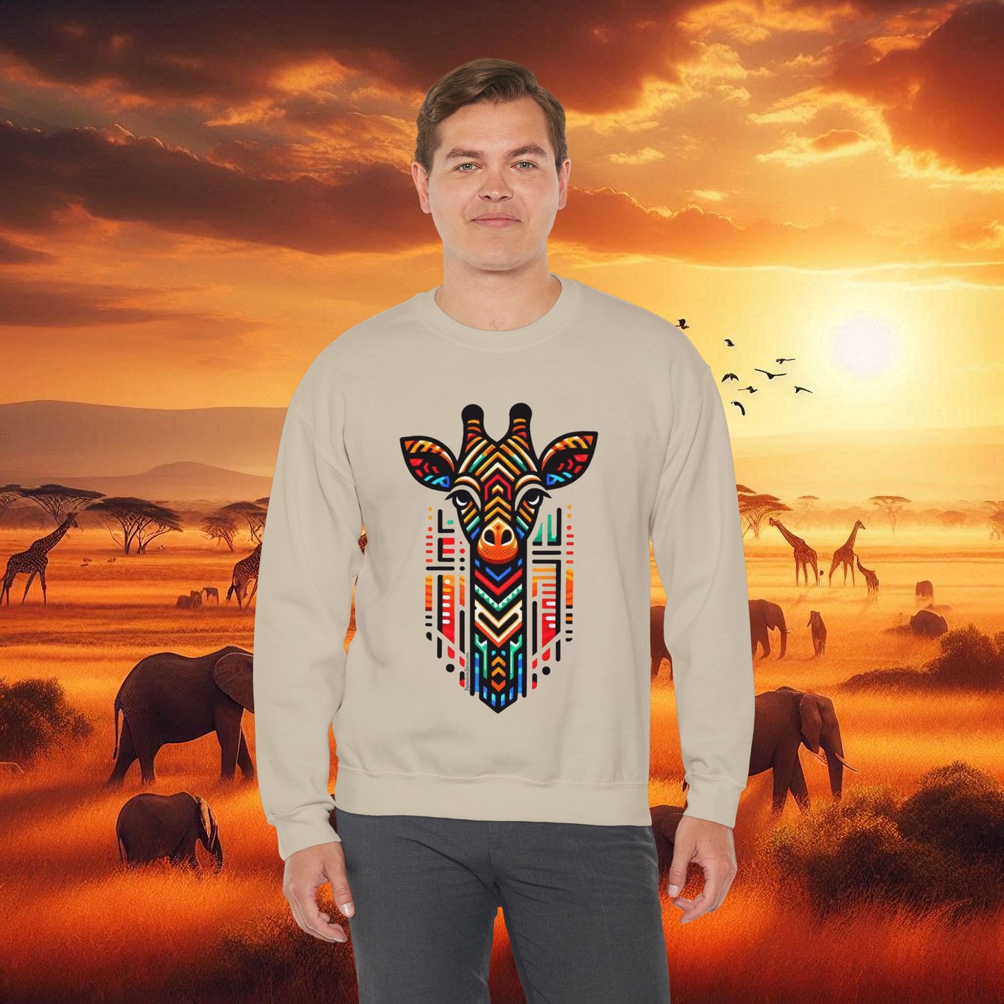 Giraffe African Bead Design Sweatshirt Unisex Heavy Blend™ Crewneck Sweatshirt