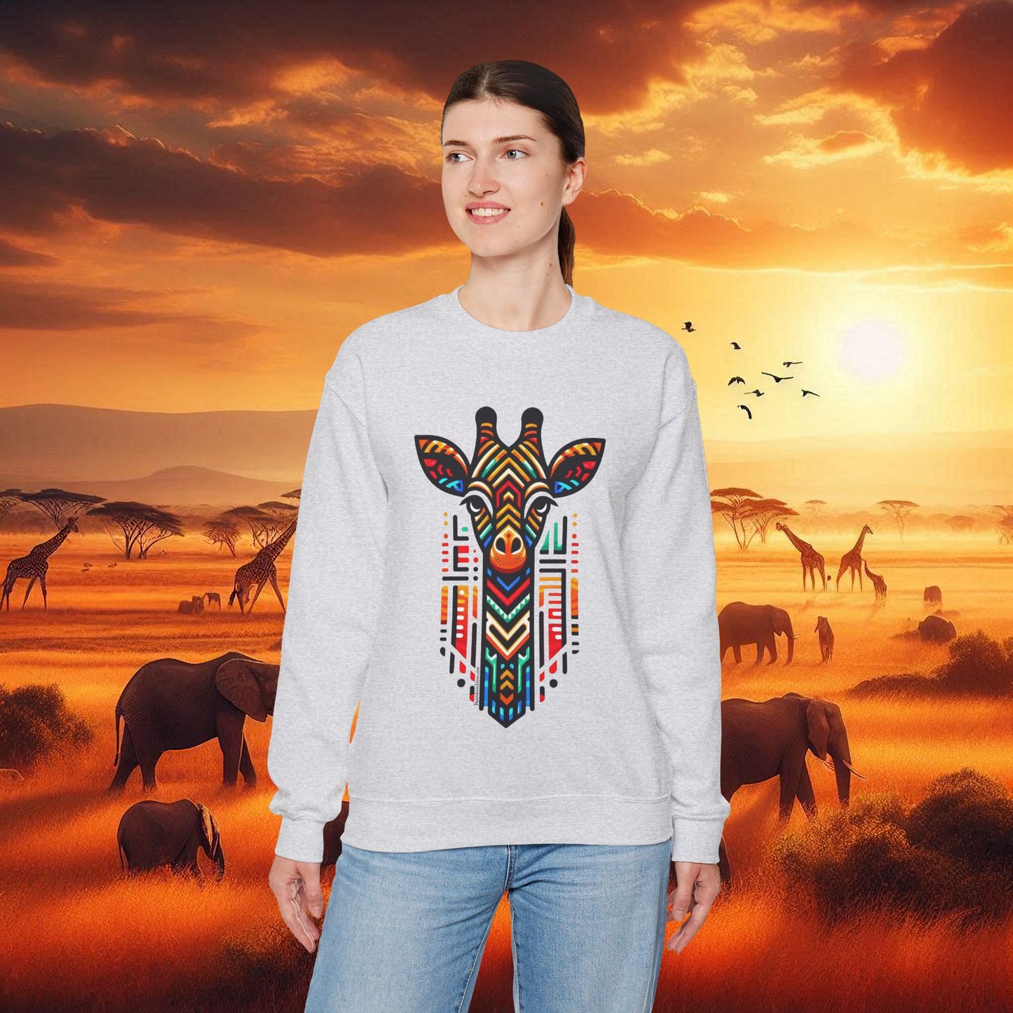 Giraffe African Bead Design Sweatshirt Unisex Heavy Blend™ Crewneck Sweatshirt
