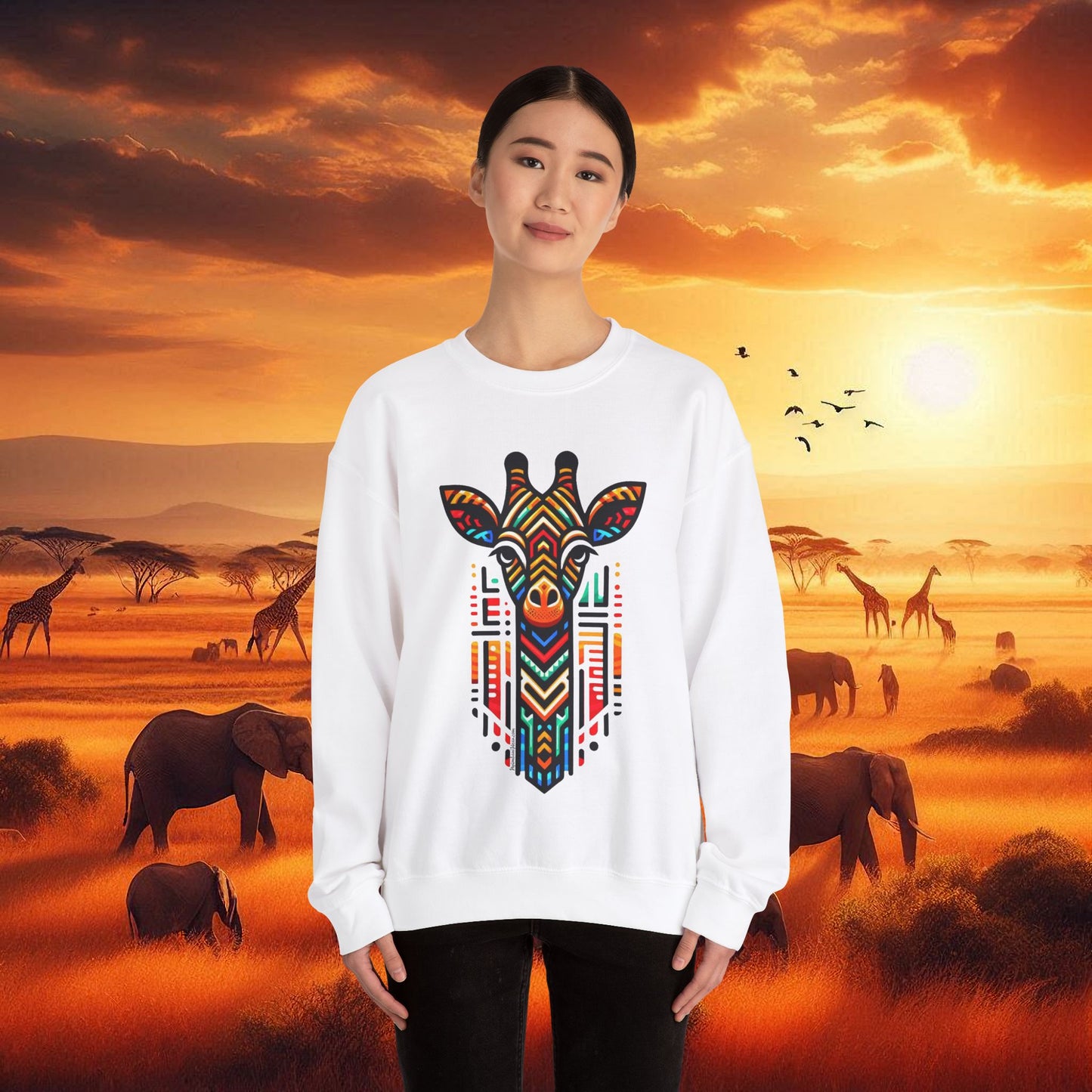 Giraffe African Bead Design Sweatshirt Unisex Heavy Blend™ Crewneck Sweatshirt