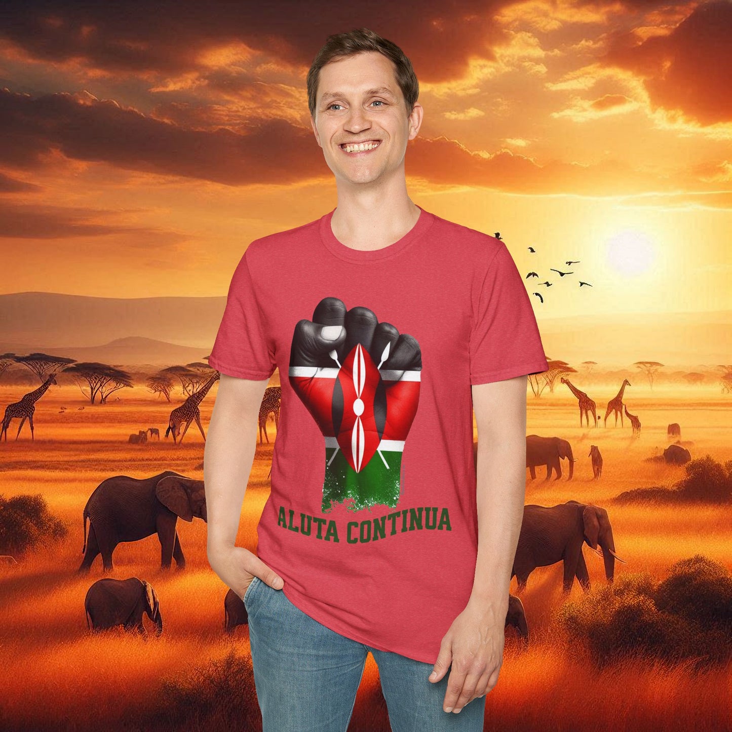 Kenyan Aluta Continua Unisex T-Shirt with Black Fist and Kenyan Flag