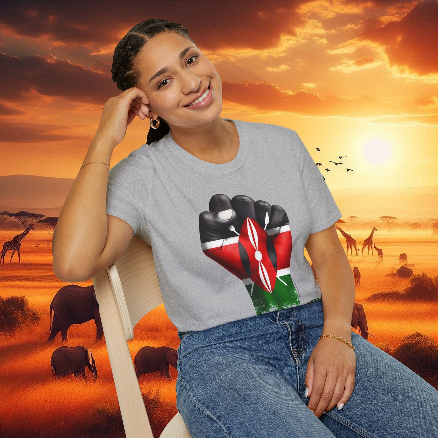 Kenyan Aluta Continua Unisex T-Shirt with Black Fist and Kenyan Flag