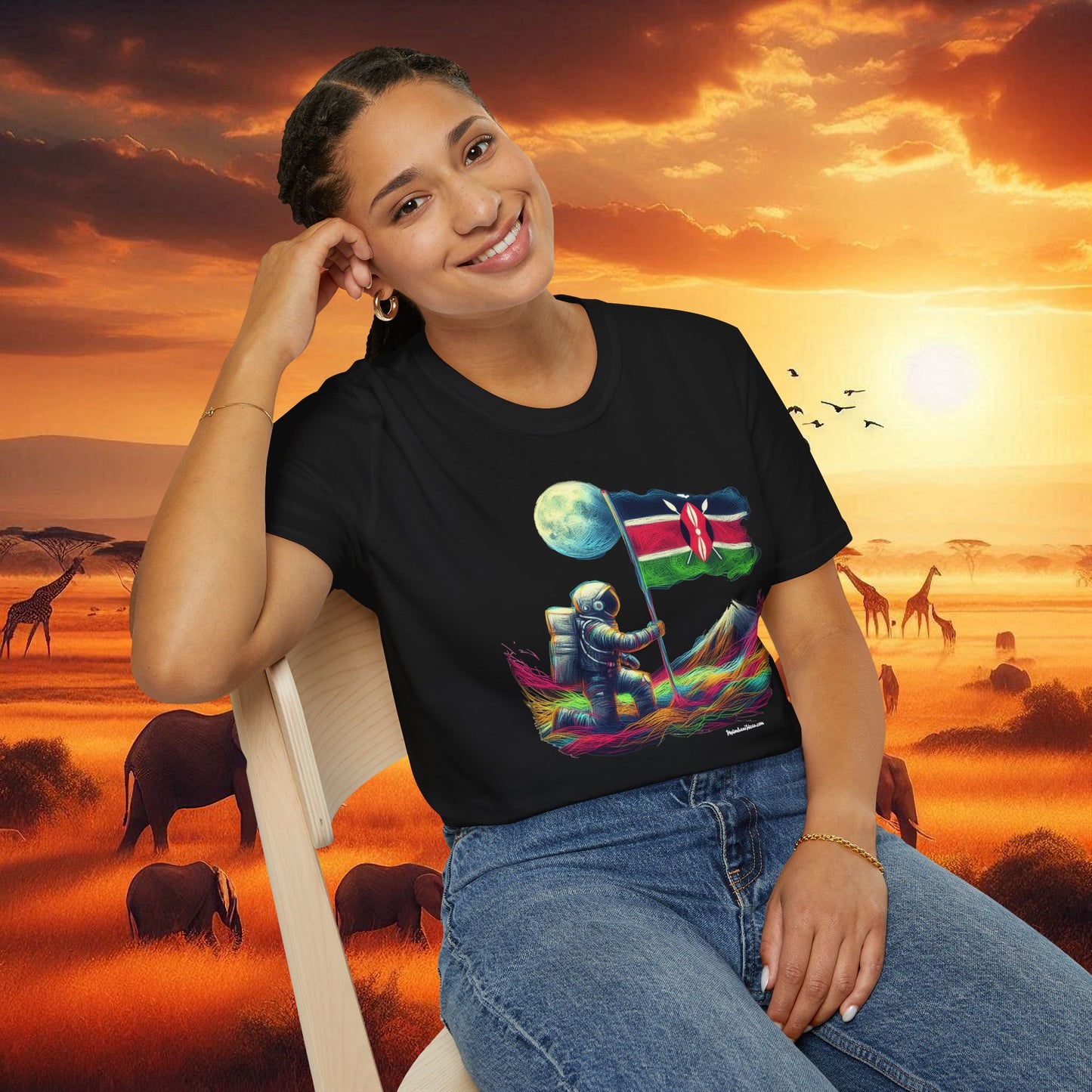 Graphic T-Shirt Space Age Kenya Imagine Kenya going to the moon