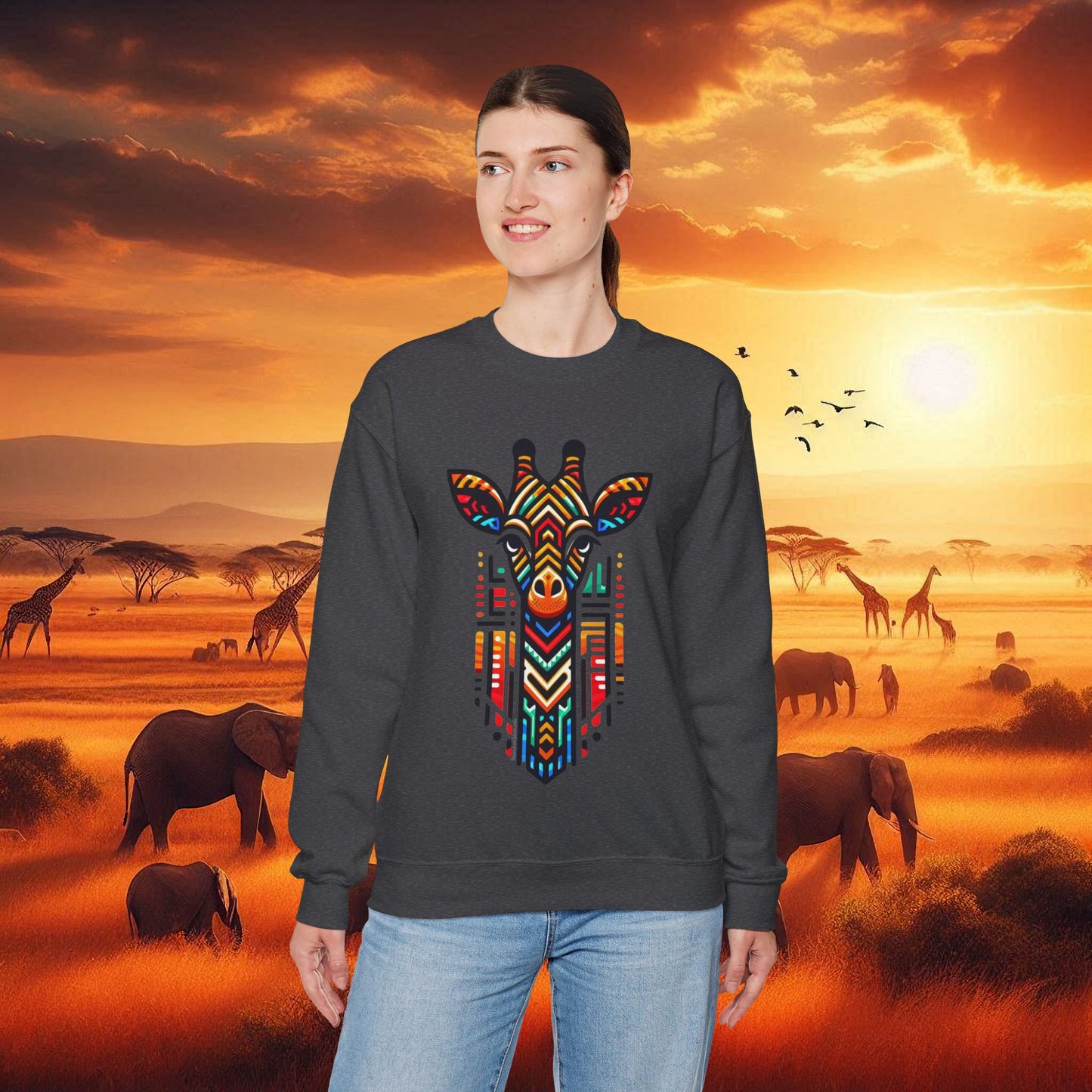 Giraffe African Bead Design Sweatshirt Unisex Heavy Blend™ Crewneck Sweatshirt