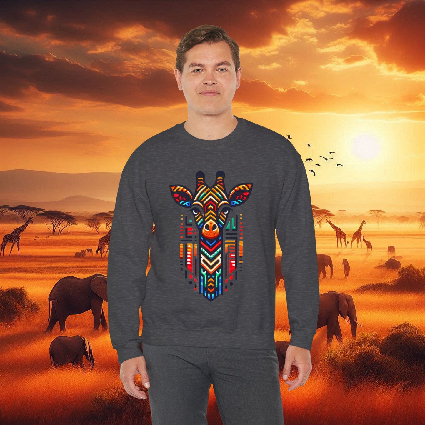 Giraffe African Bead Design Sweatshirt Unisex Heavy Blend™ Crewneck Sweatshirt