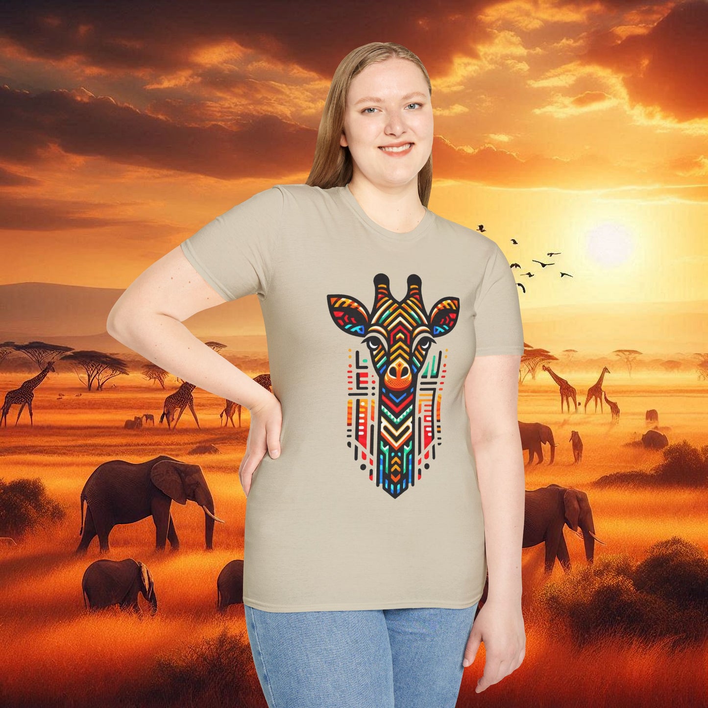 Giraffe T-Shirt with African Bead Design