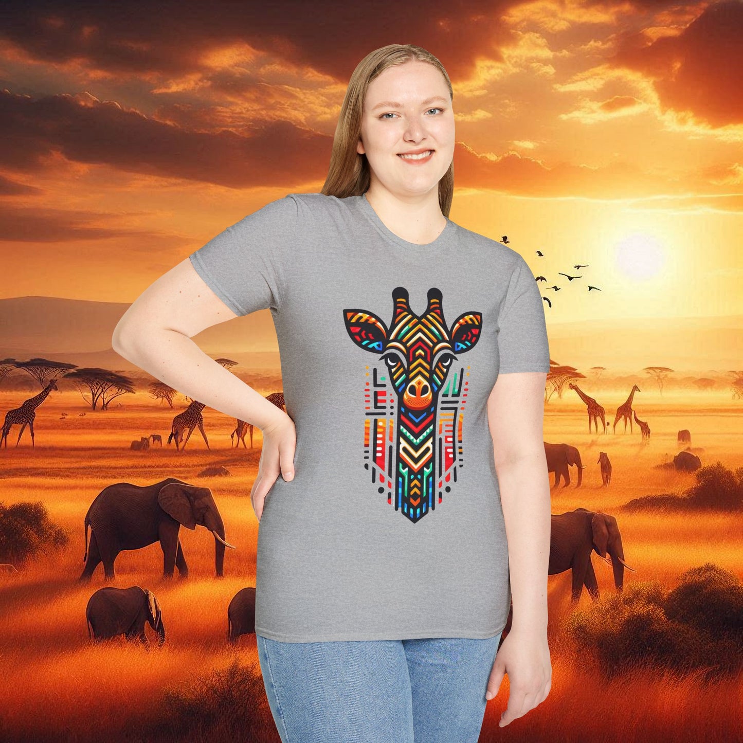 Giraffe T-Shirt with African Bead Design
