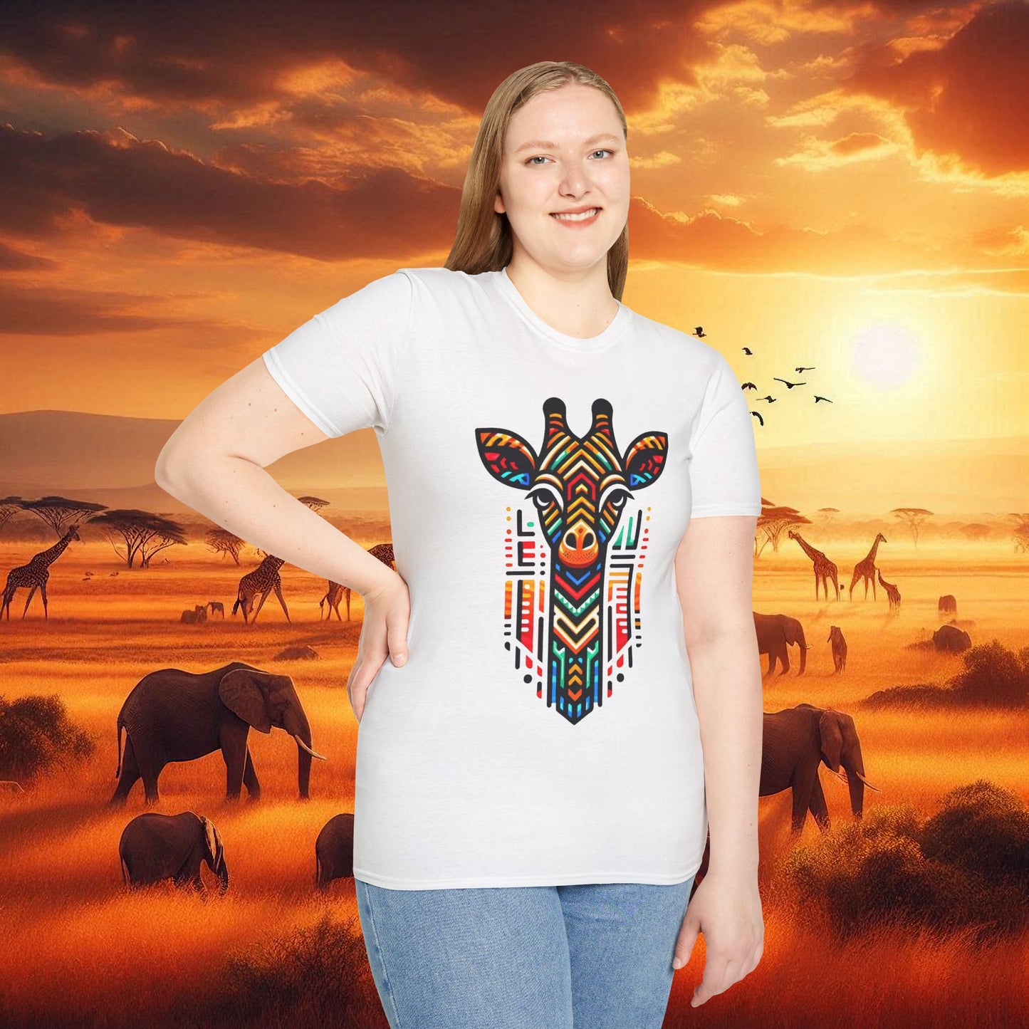 Giraffe T-Shirt with African Bead Design