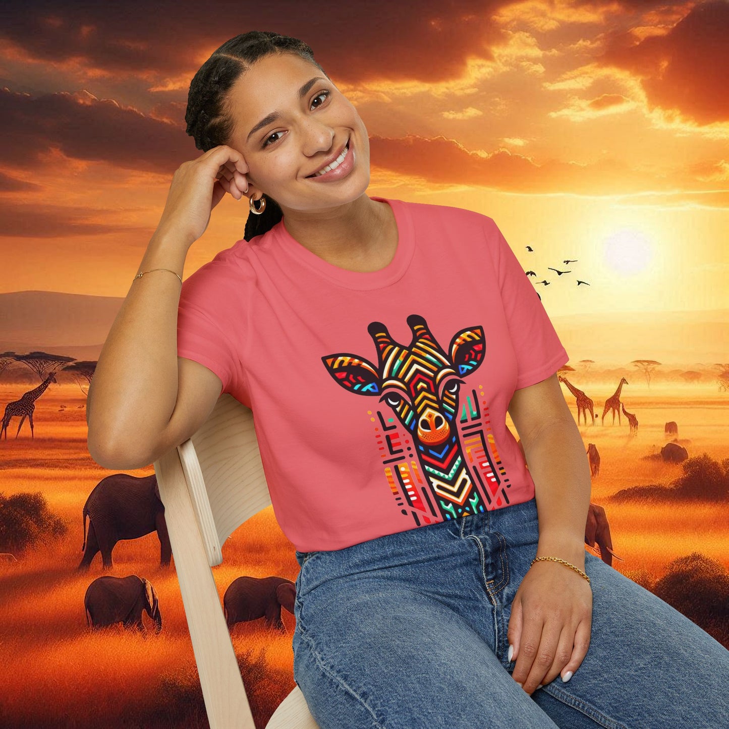Giraffe T-Shirt with African Bead Design