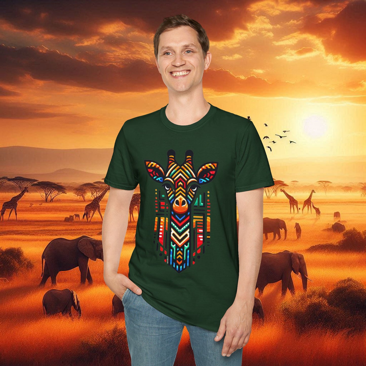 Giraffe T-Shirt with African Bead Design