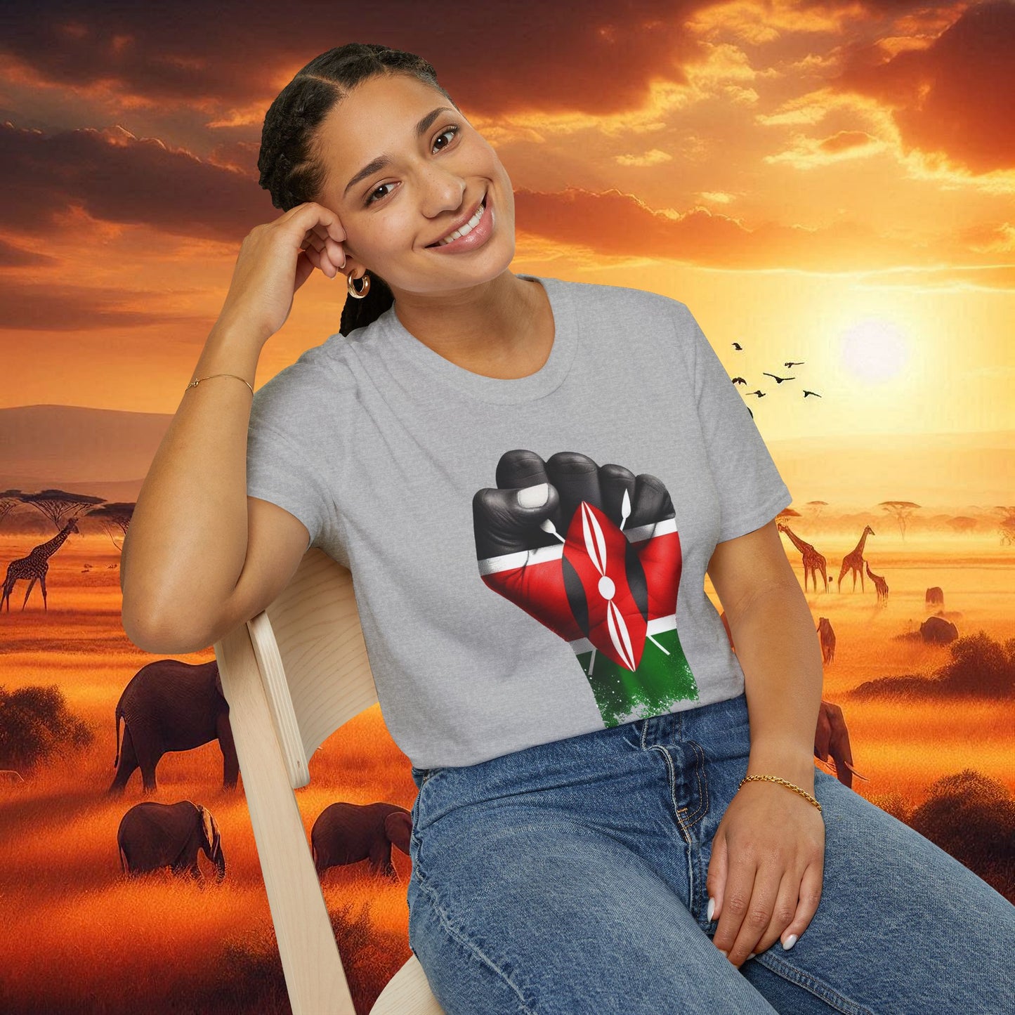 Kenyan Harambee Unisex T-Shirt with Black Fist and Kenyan Flag