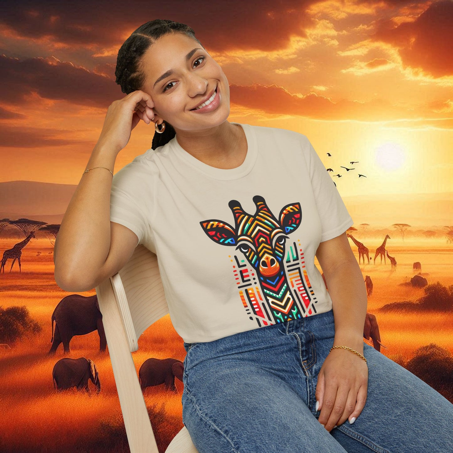 Giraffe T-Shirt with African Bead Design