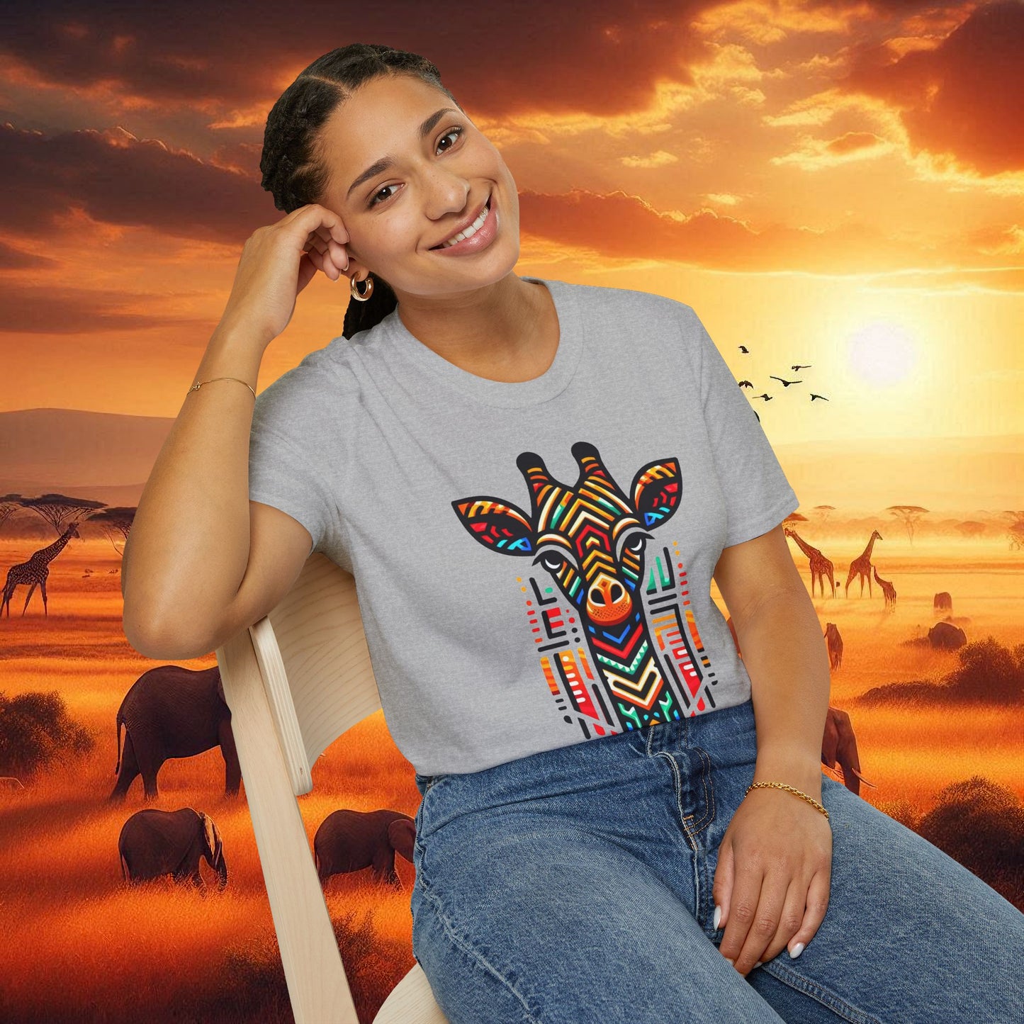 Giraffe T-Shirt with African Bead Design