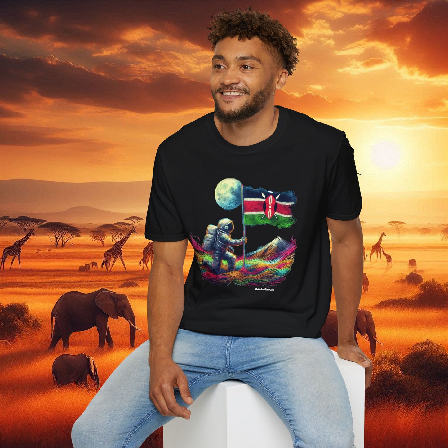 Graphic T-Shirt Space Age Kenya Imagine Kenya going to the moon