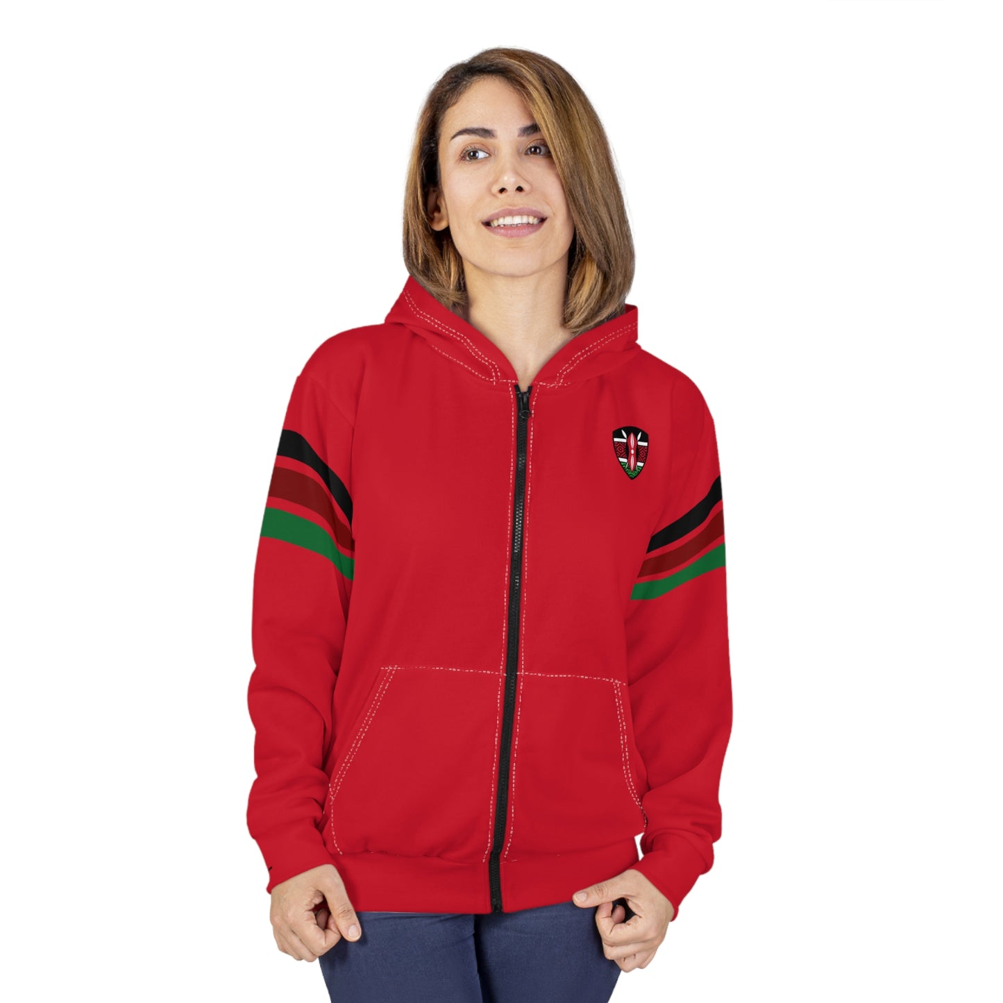 Kenyan Striped Sleeve Zip Hoodie