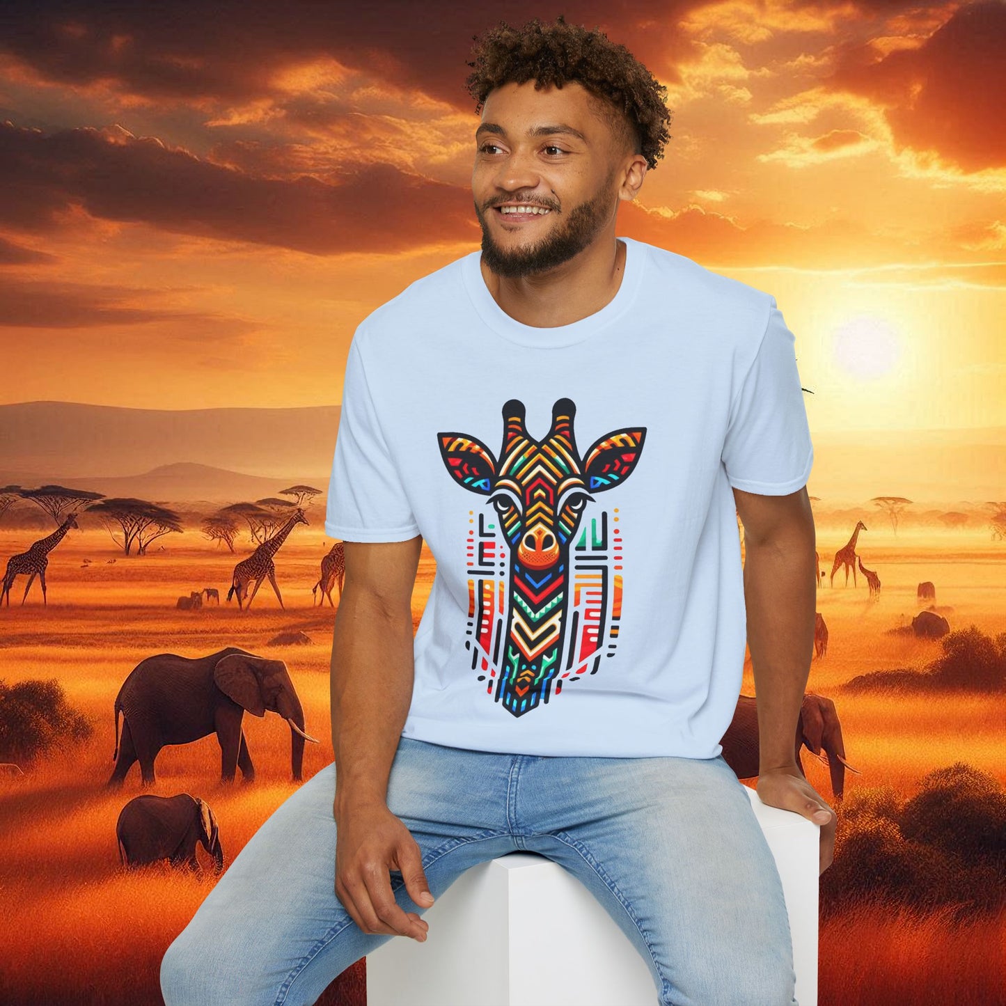 Giraffe T-Shirt with African Bead Design