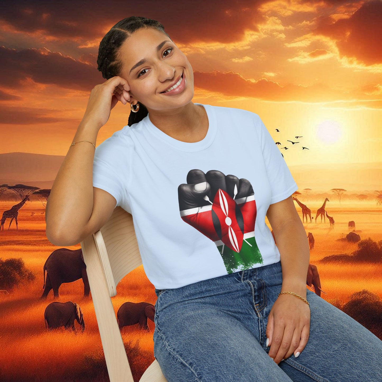 Kenyan Harambee Unisex T-Shirt with Black Fist and Kenyan Flag
