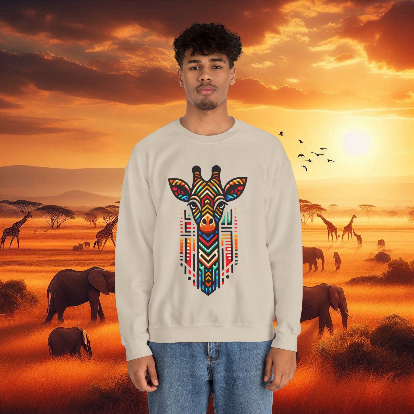 Giraffe African Bead Design Sweatshirt Unisex Heavy Blend™ Crewneck Sweatshirt