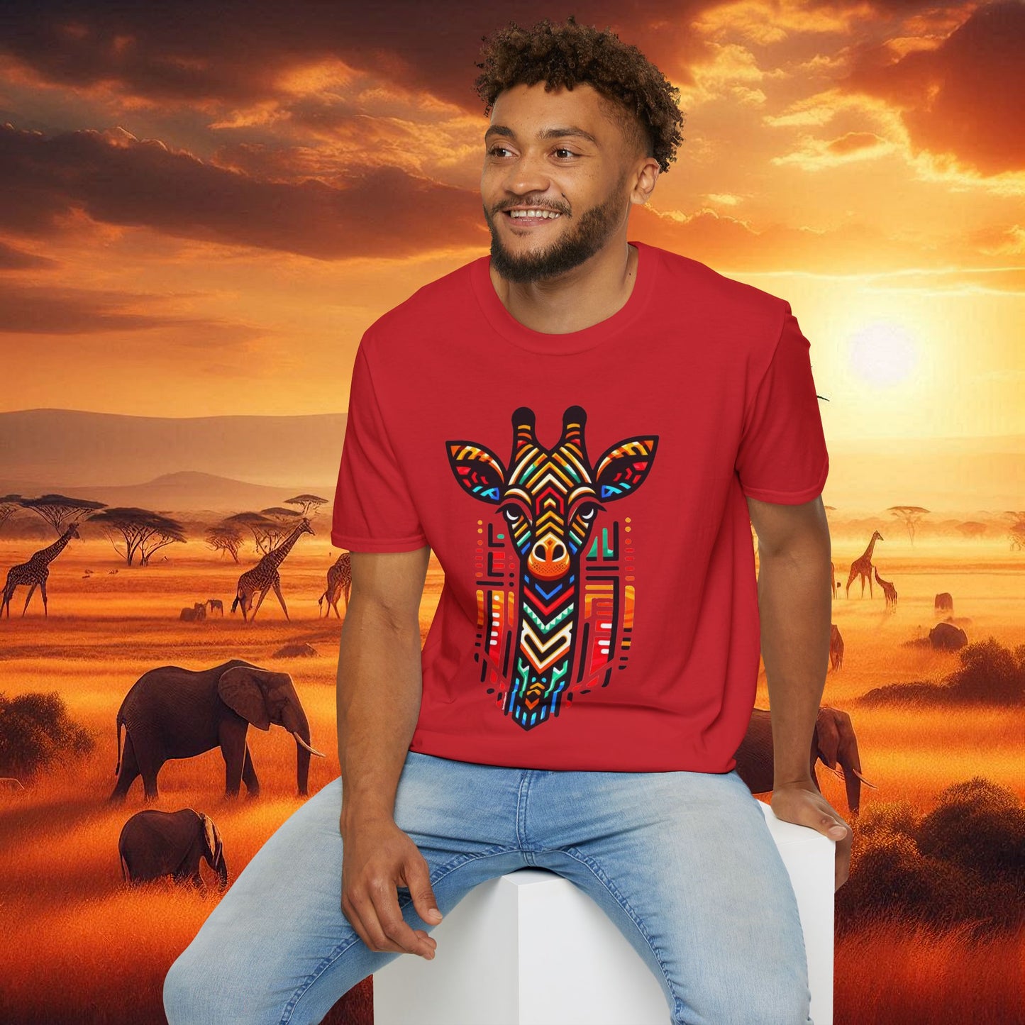 Giraffe T-Shirt with African Bead Design