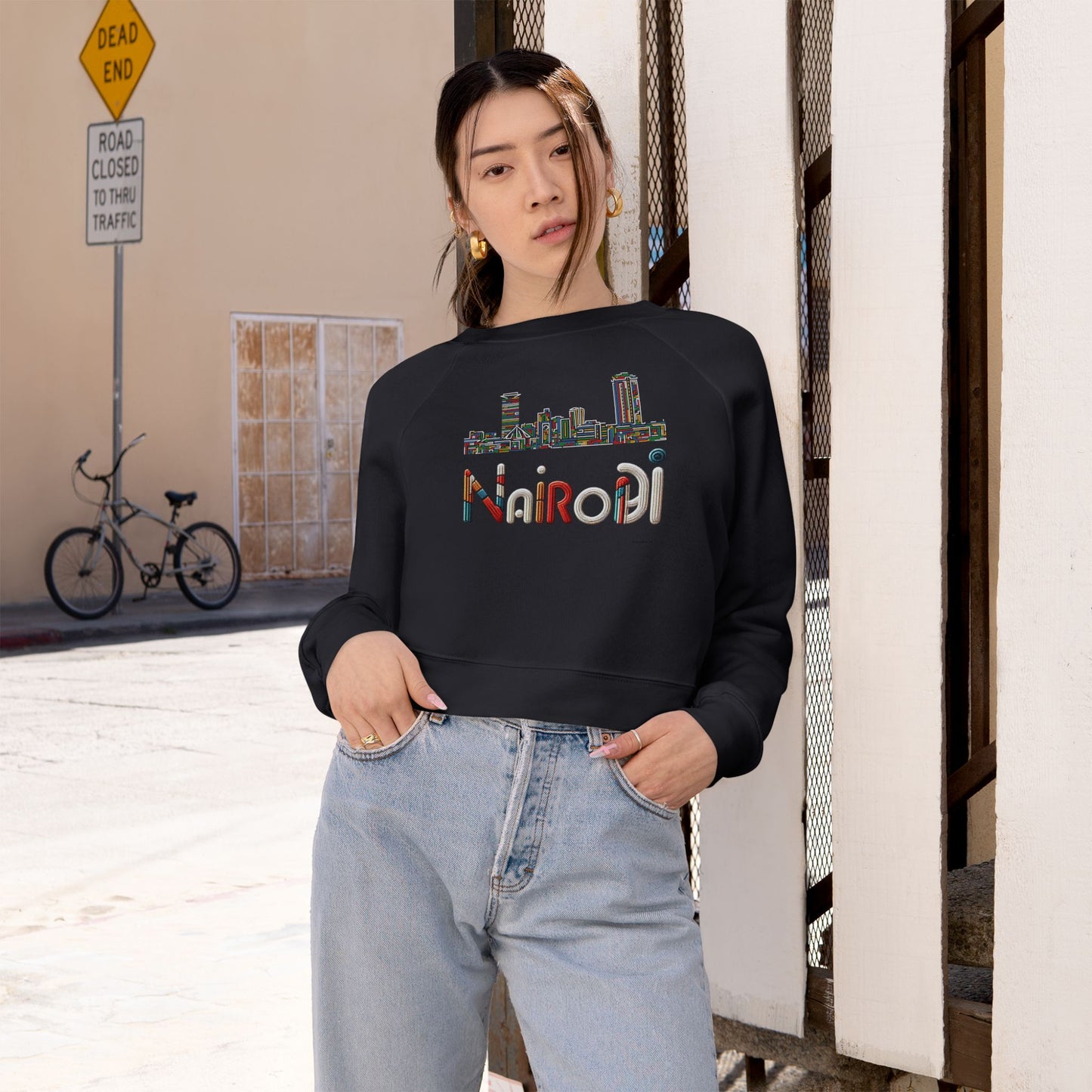 Cropped Fleece Pullover - Nairobi Bead Skyline Design
