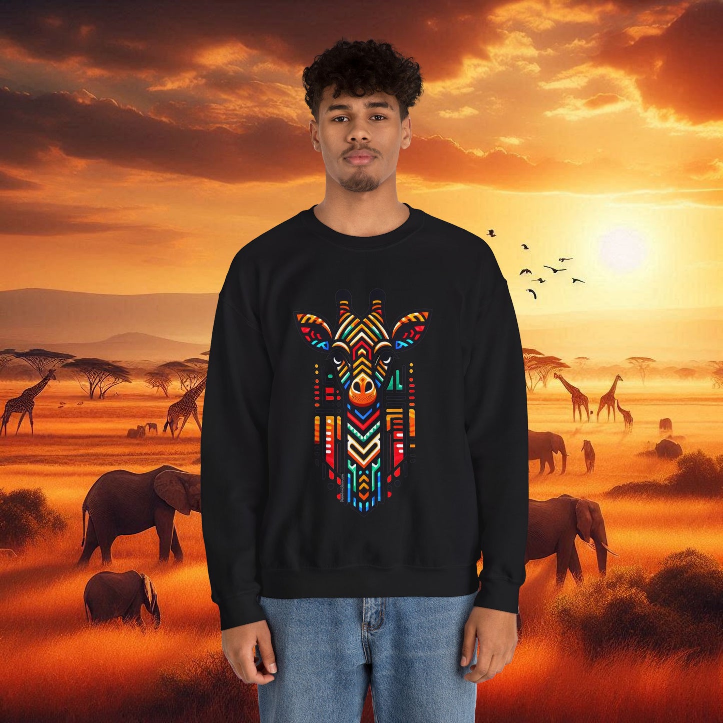 Giraffe African Bead Design Sweatshirt Unisex Heavy Blend™ Crewneck Sweatshirt