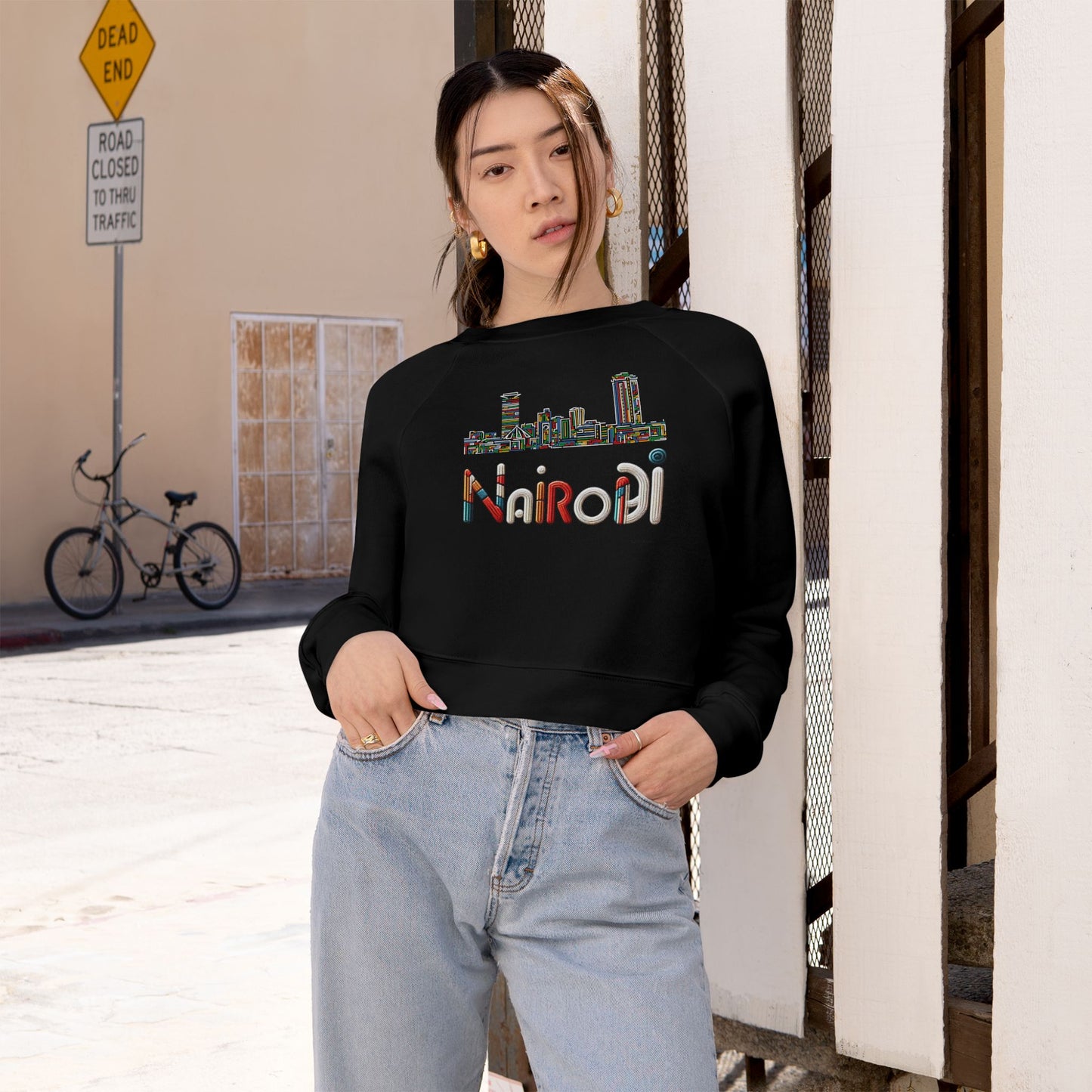 Cropped Fleece Pullover - Nairobi Bead Skyline Design