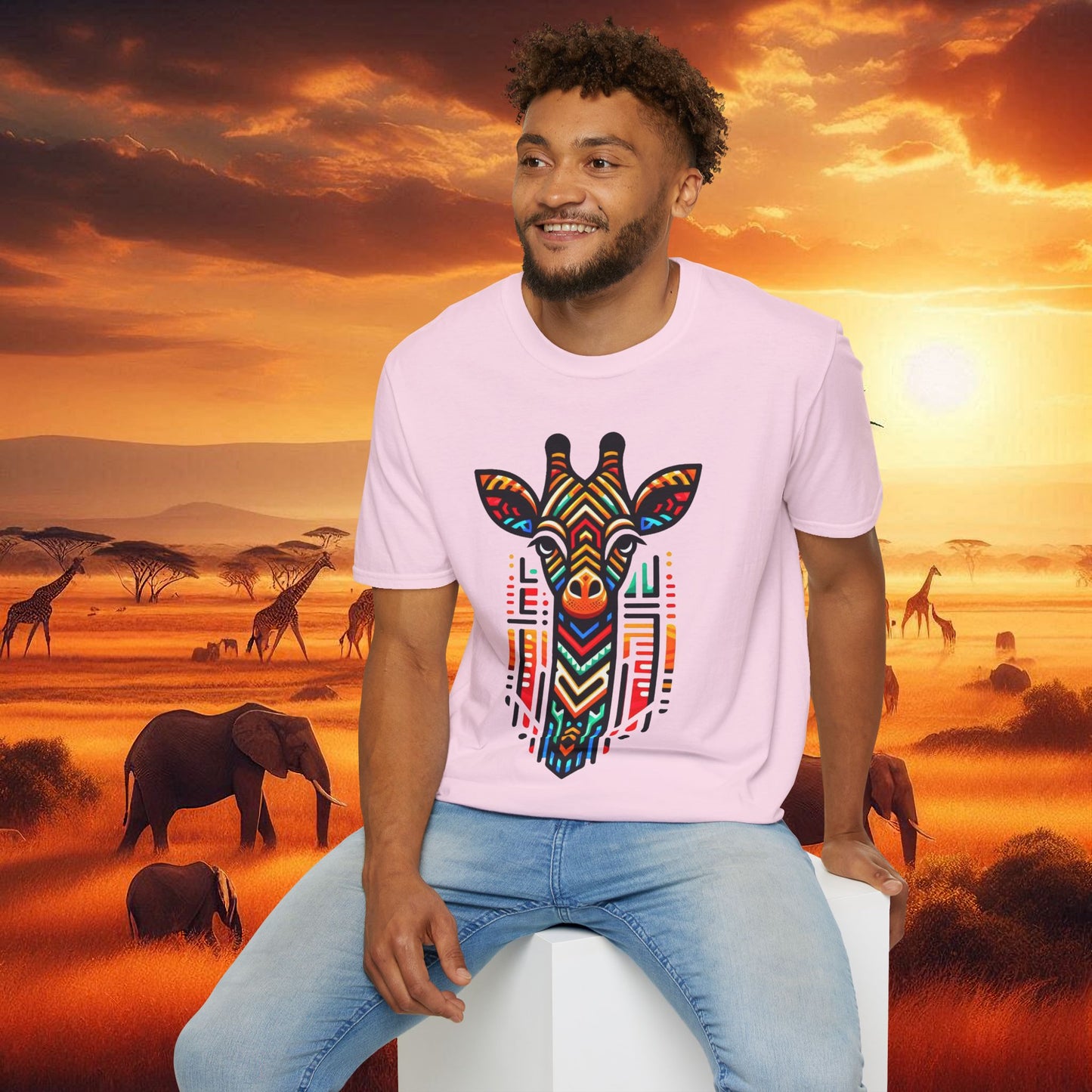 Giraffe T-Shirt with African Bead Design