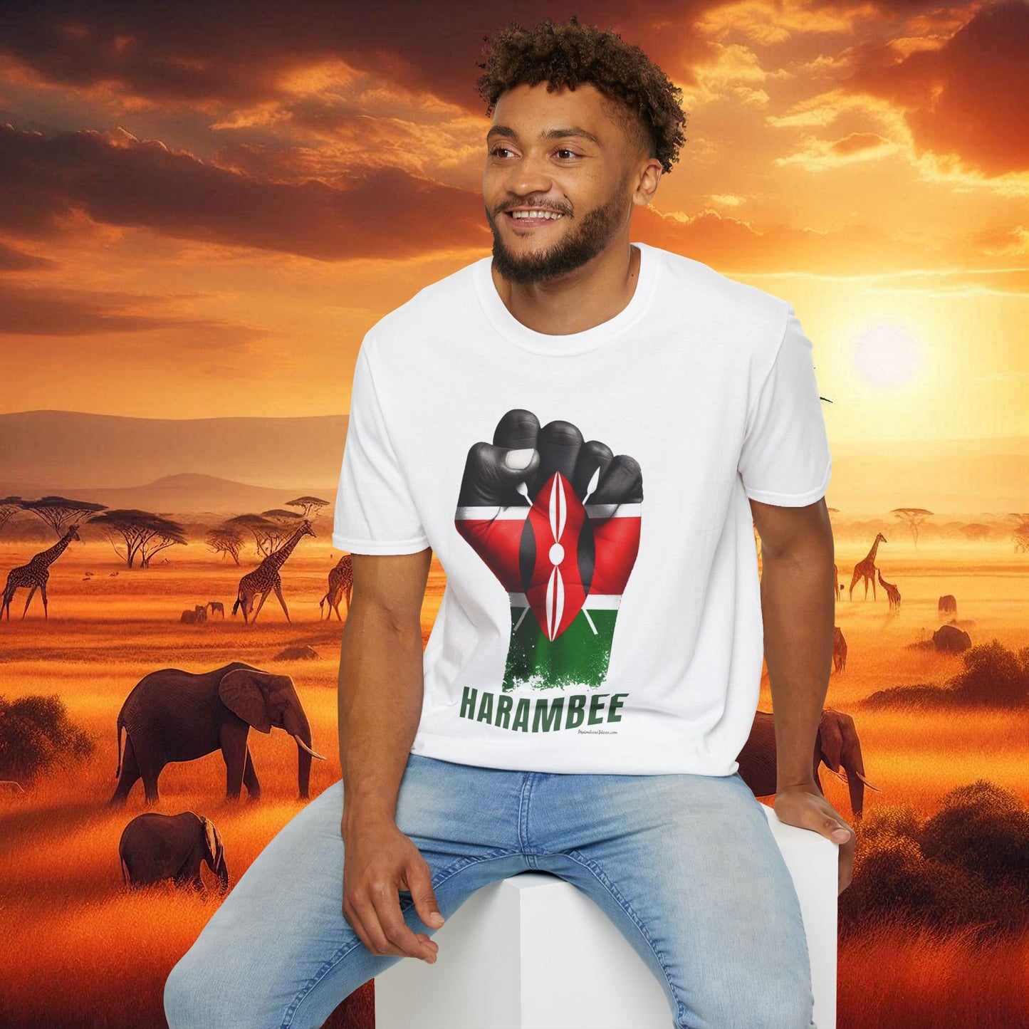Kenyan Harambee Unisex T-Shirt with Black Fist and Kenyan Flag