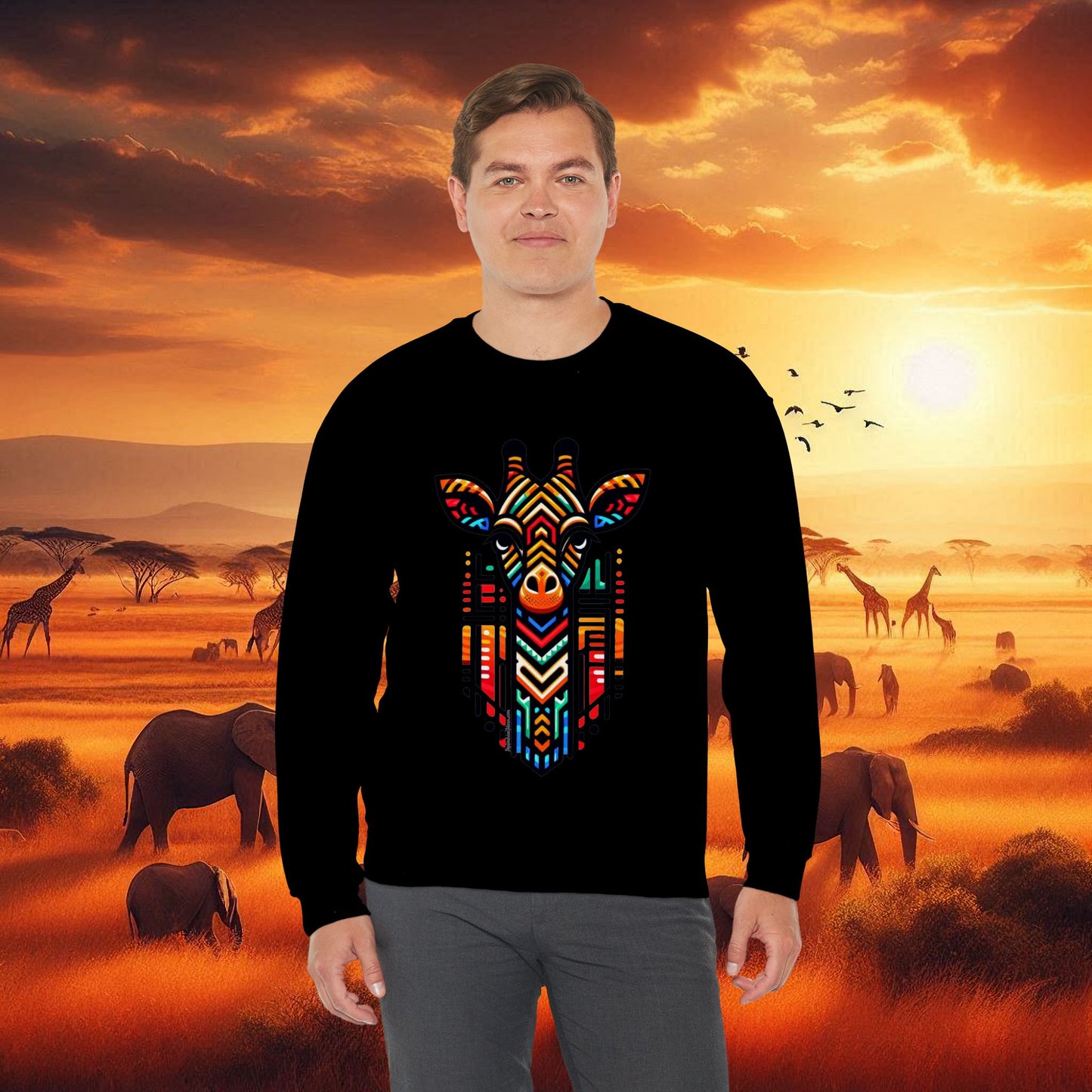 Giraffe African Bead Design Sweatshirt Unisex Heavy Blend™ Crewneck Sweatshirt