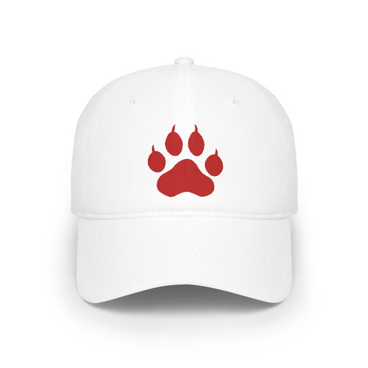 White with Red Paw Print Baseball Cap