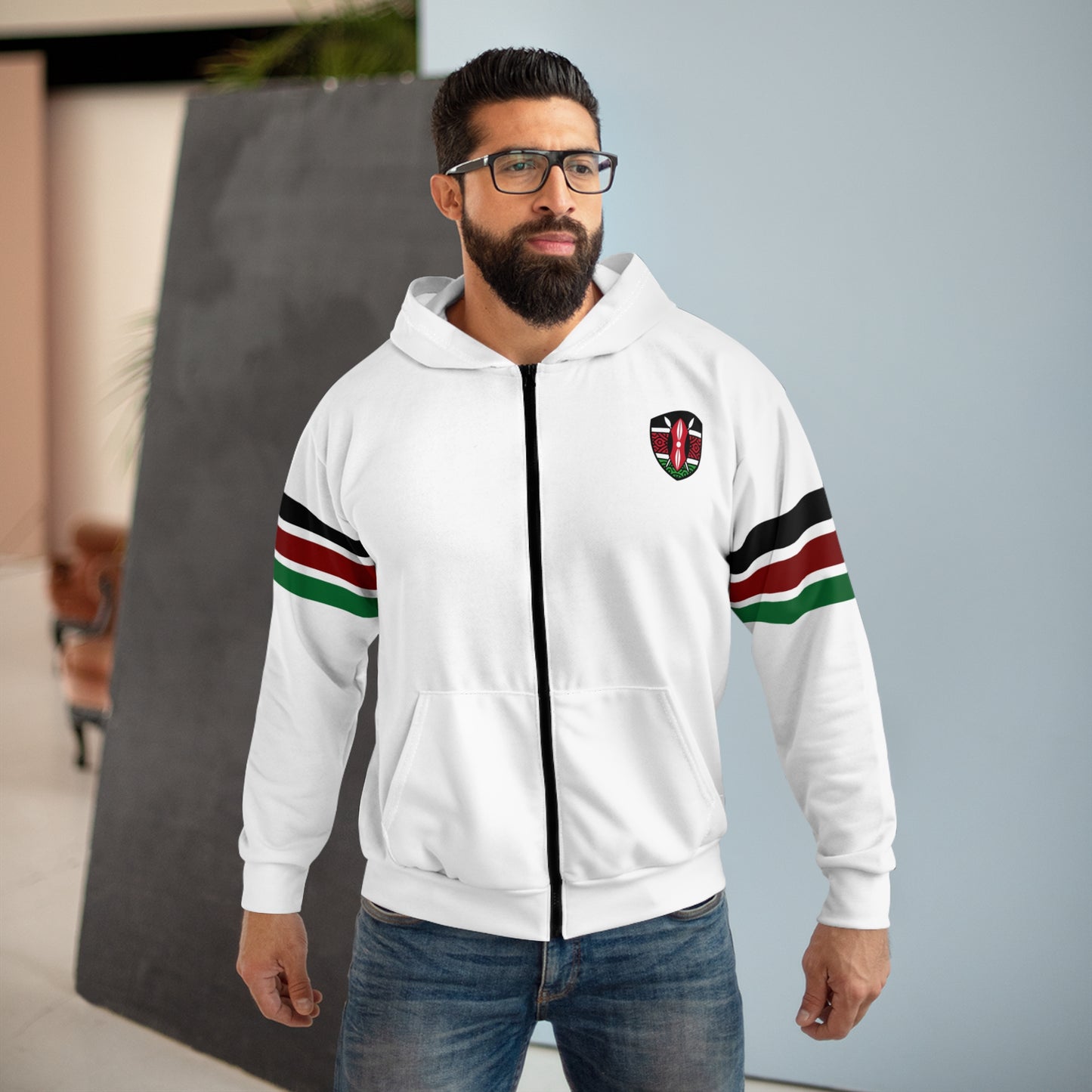 Kenyan Striped Sleeve Zip Hoodie