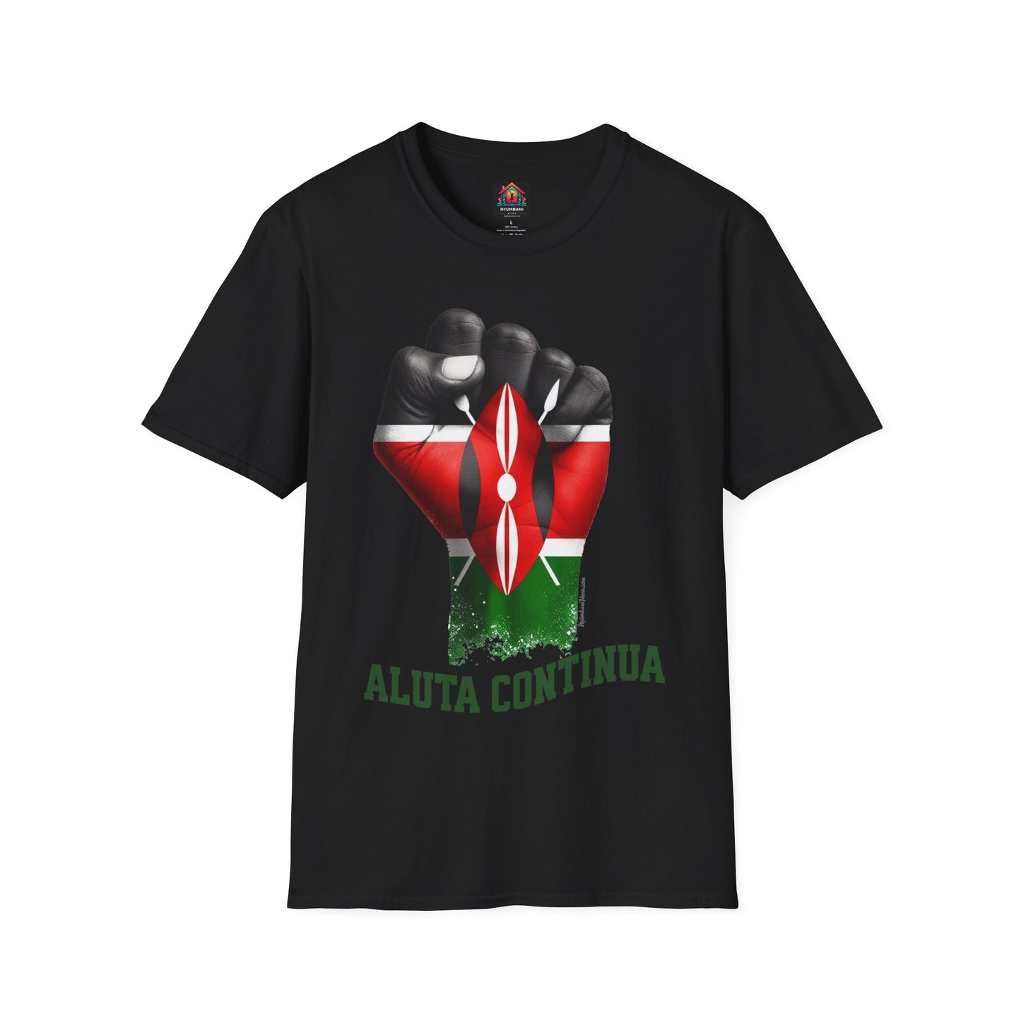 Kenyan Aluta Continua Unisex T-Shirt with Black Fist and Kenyan Flag