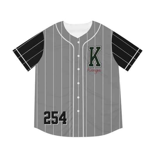 Gray Men's Baseball Jerseywith White Pinstripes and Blak Sleeves with Green "K" Kenya